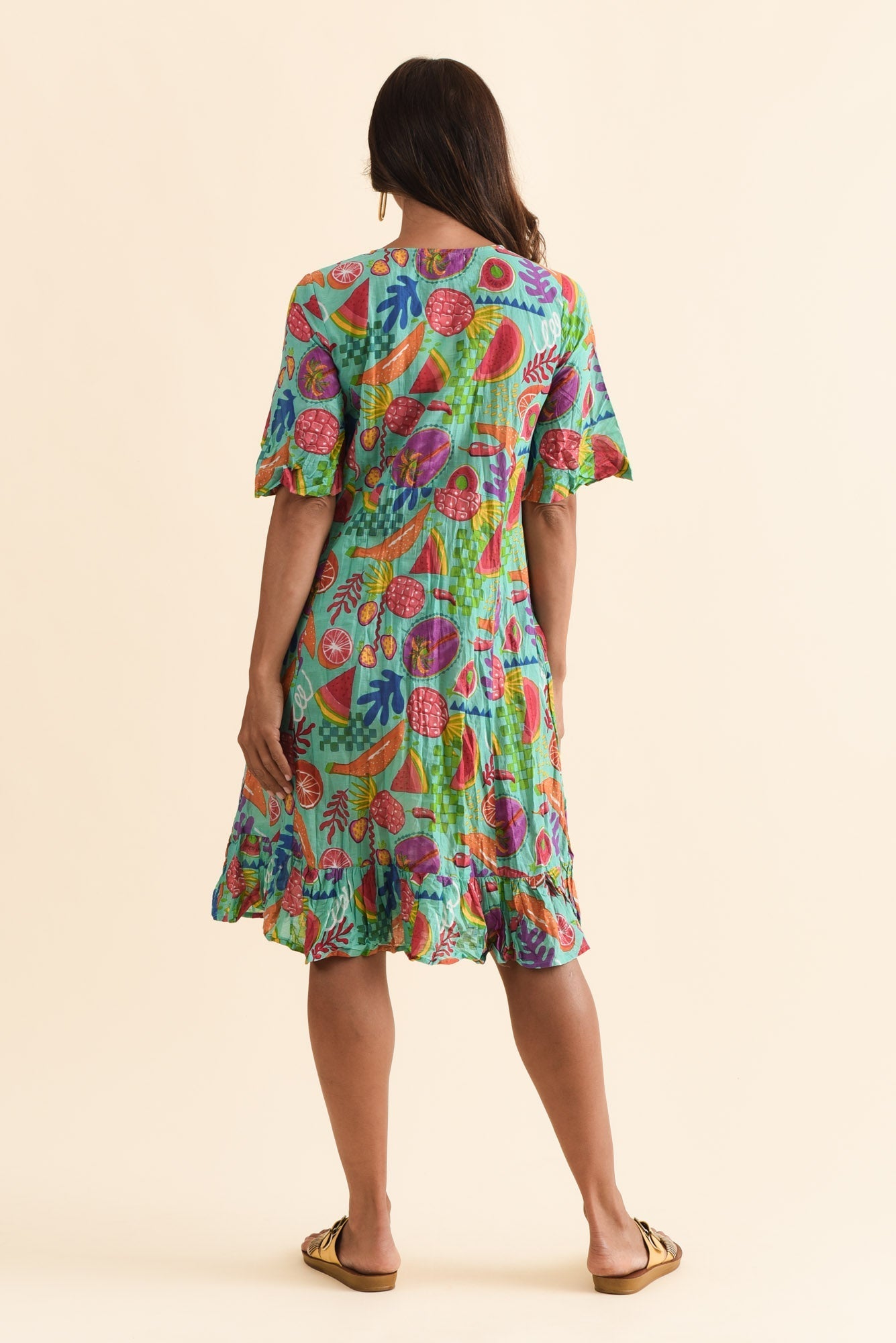 Mila Blue Garden Crinkle Cotton Dress Side View