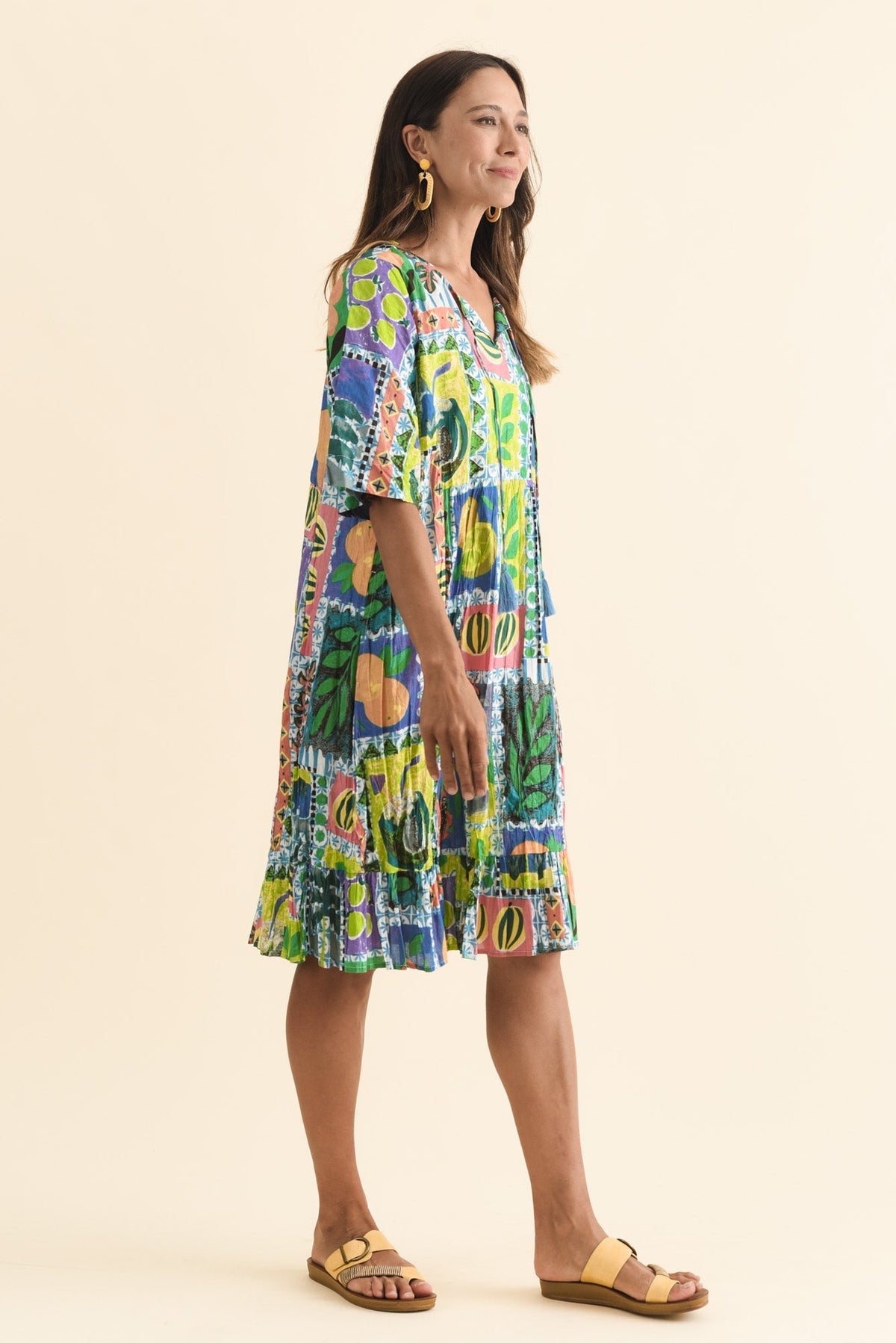 Mila Green Tile Crinkle Cotton Dress Back View