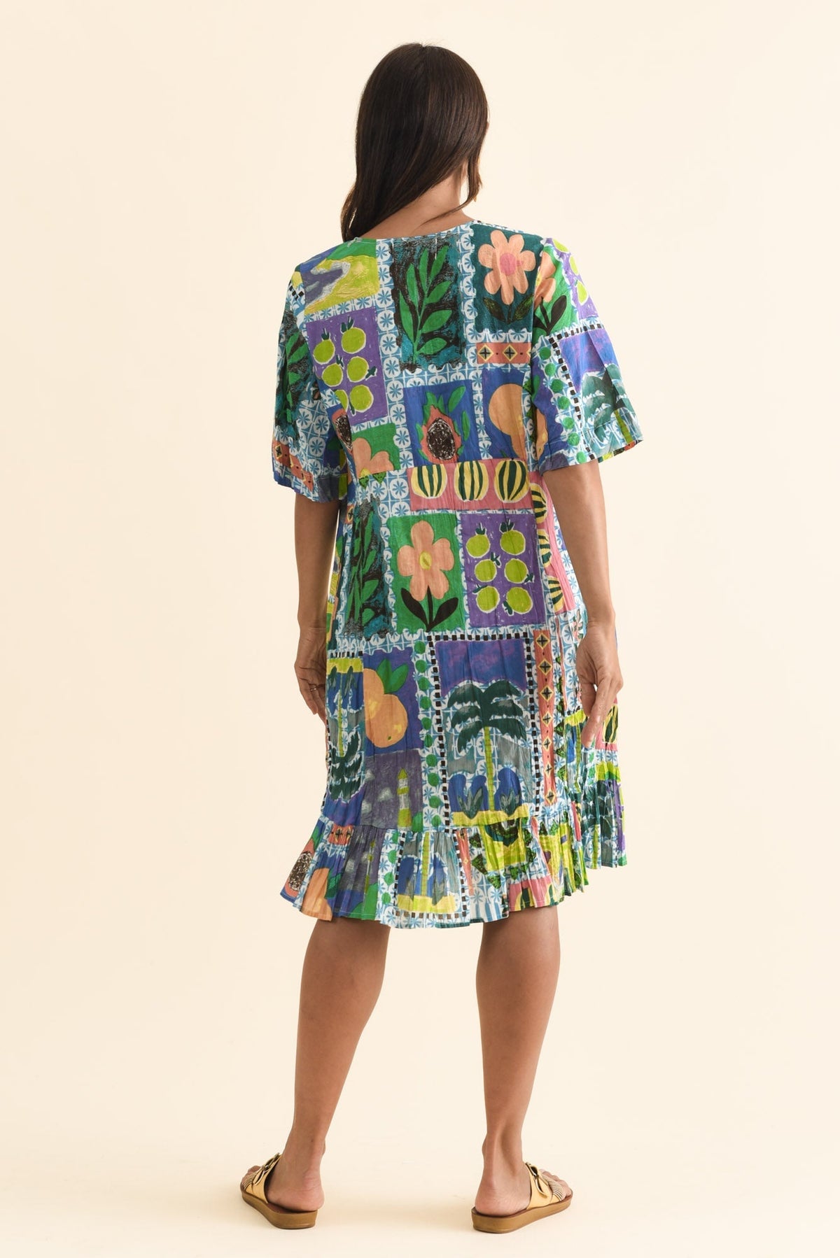 Mila Green Tile Crinkle Cotton Dress Side View