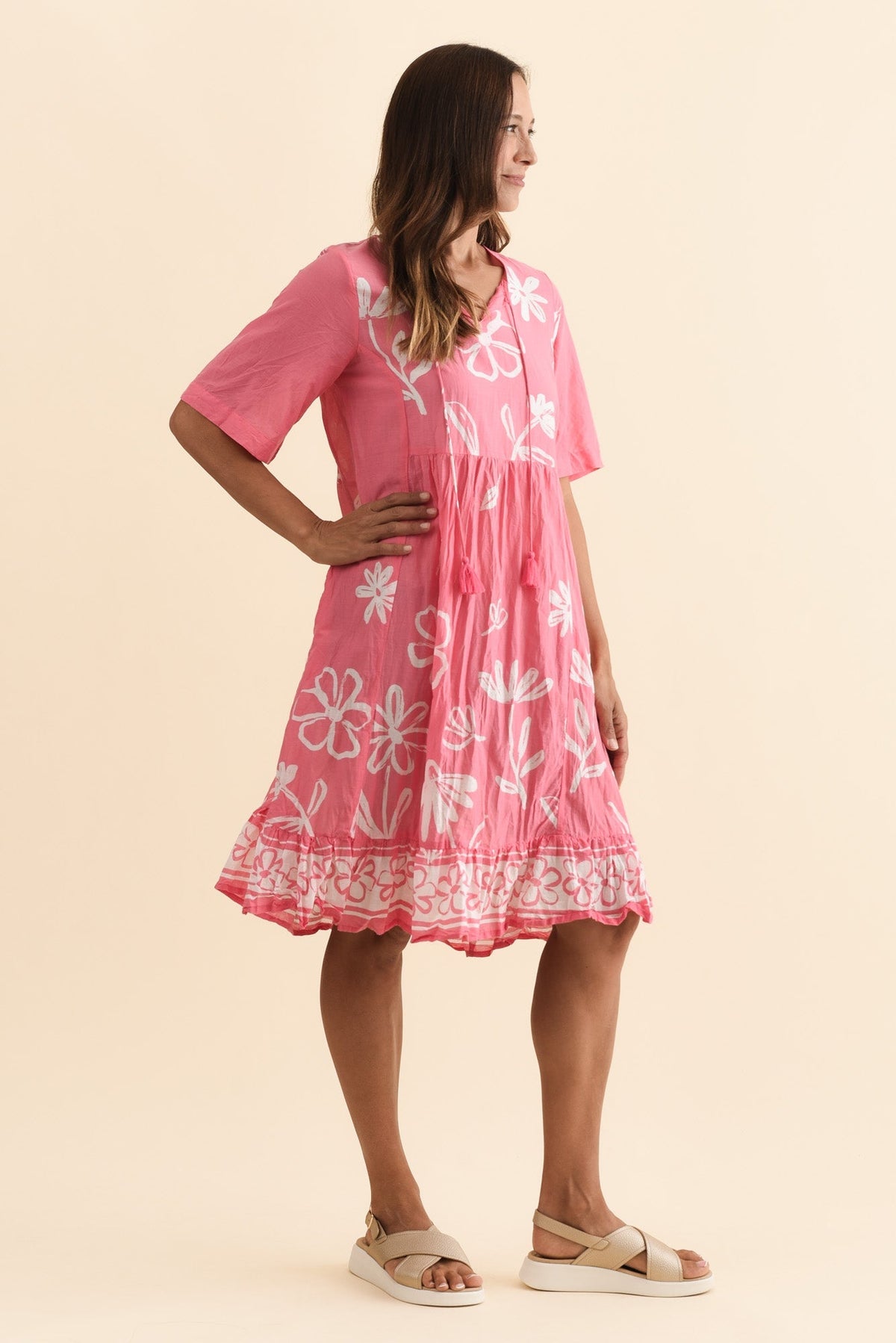 Mila Pink Flower Crinkle Cotton Dress Back View