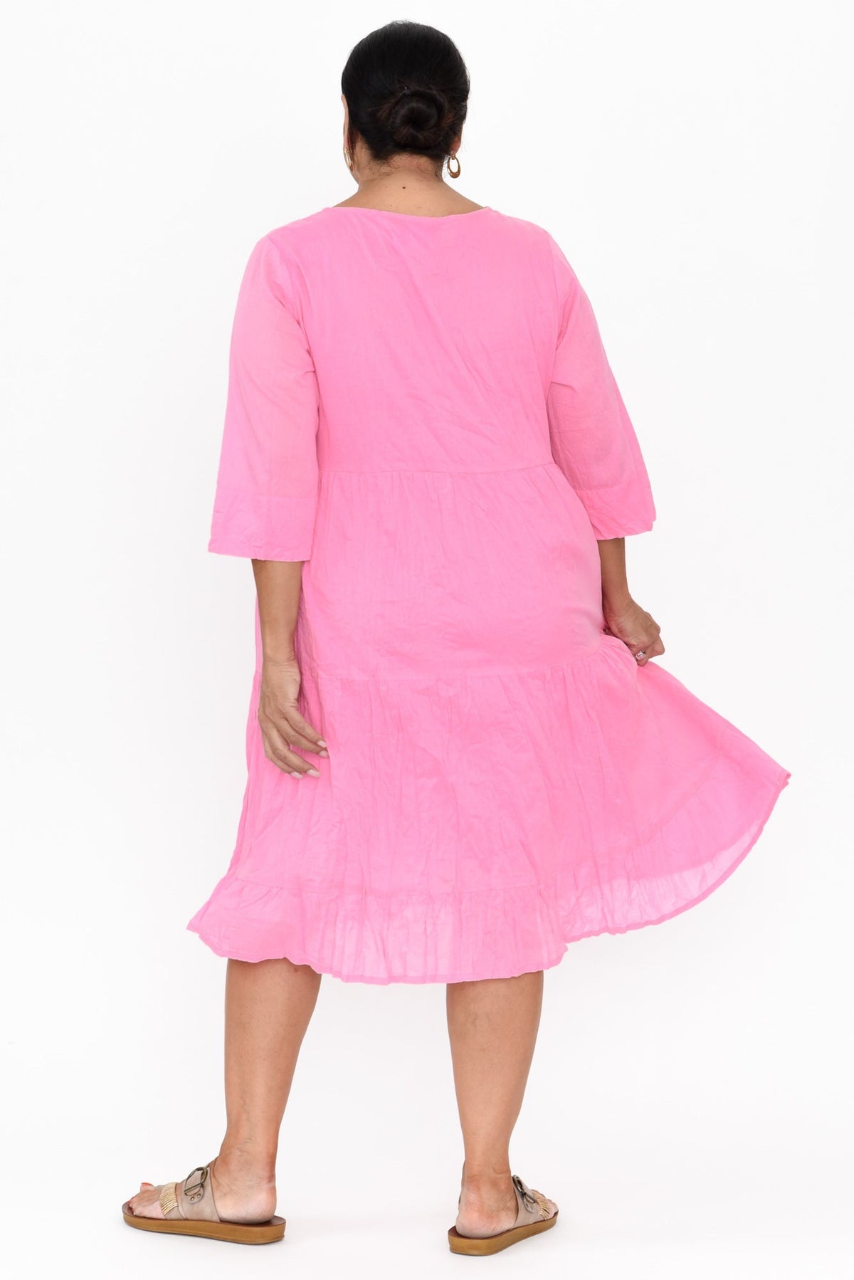 Milana Bright Pink Crinkle Cotton Dress Styled View 2