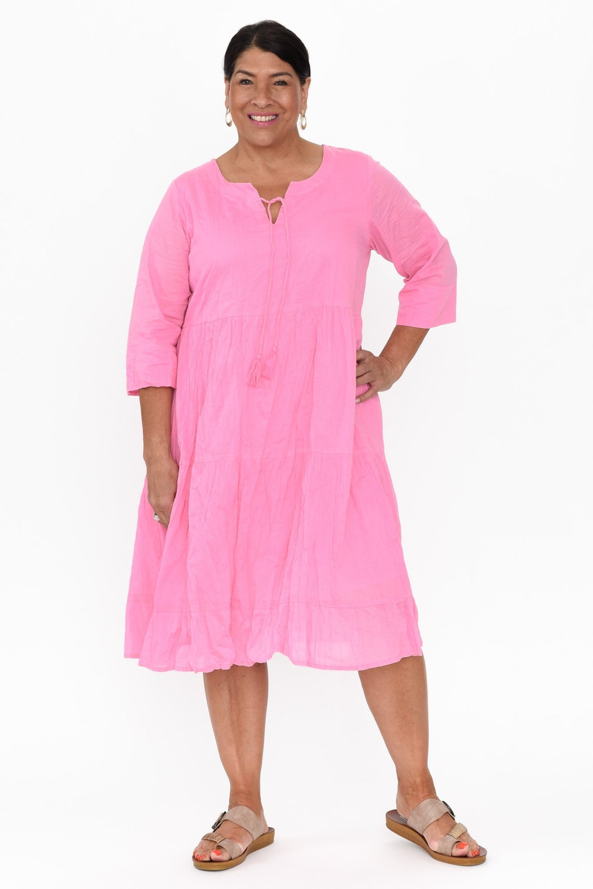 Milana Bright Pink Crinkle Cotton Dress Side View 2