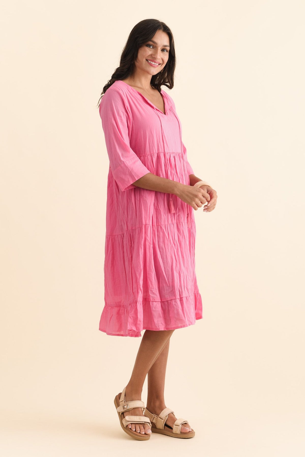 Milana Bright Pink Crinkle Cotton Dress Back View