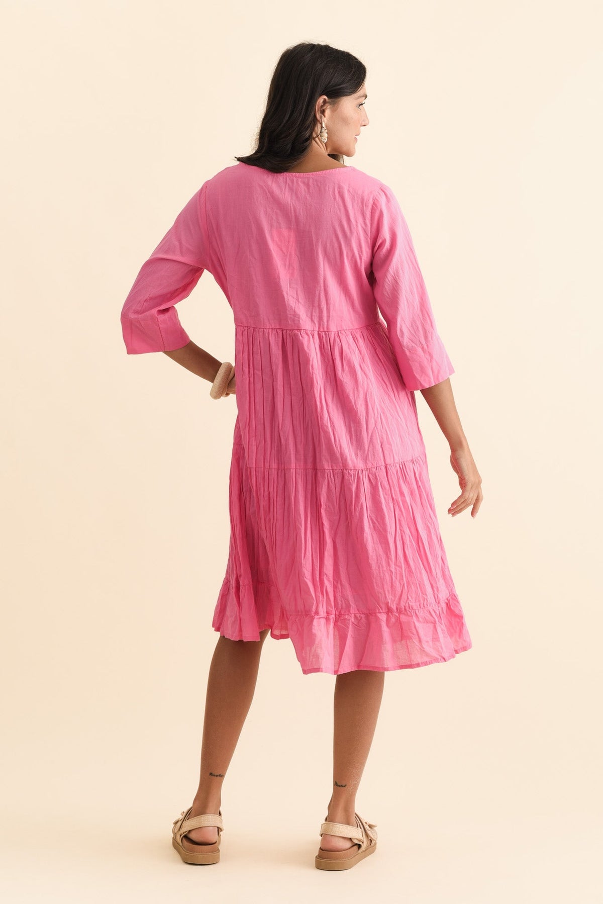 Milana Bright Pink Crinkle Cotton Dress Side View