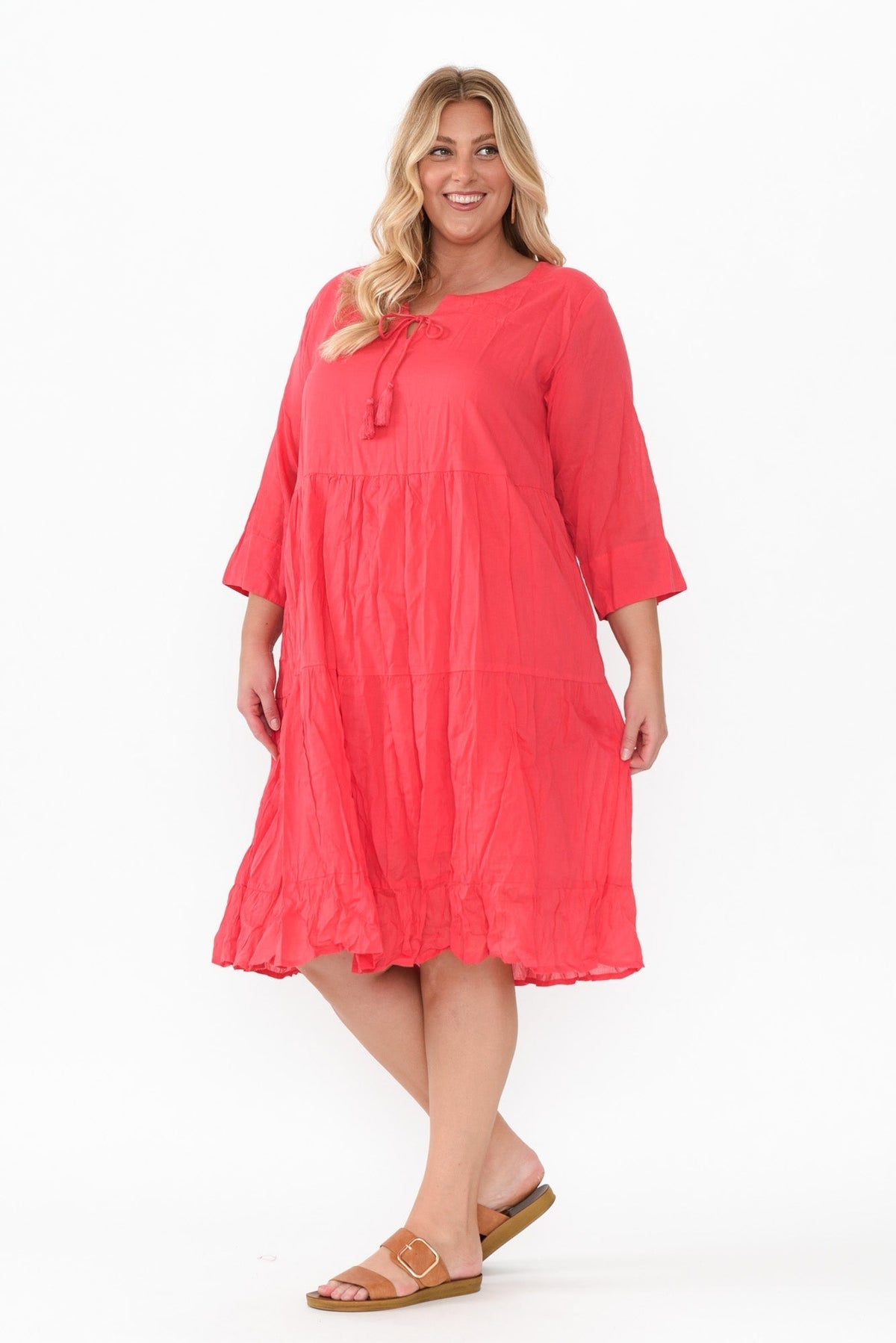 Milana Cherry Crinkle Cotton Dress Detail View 2