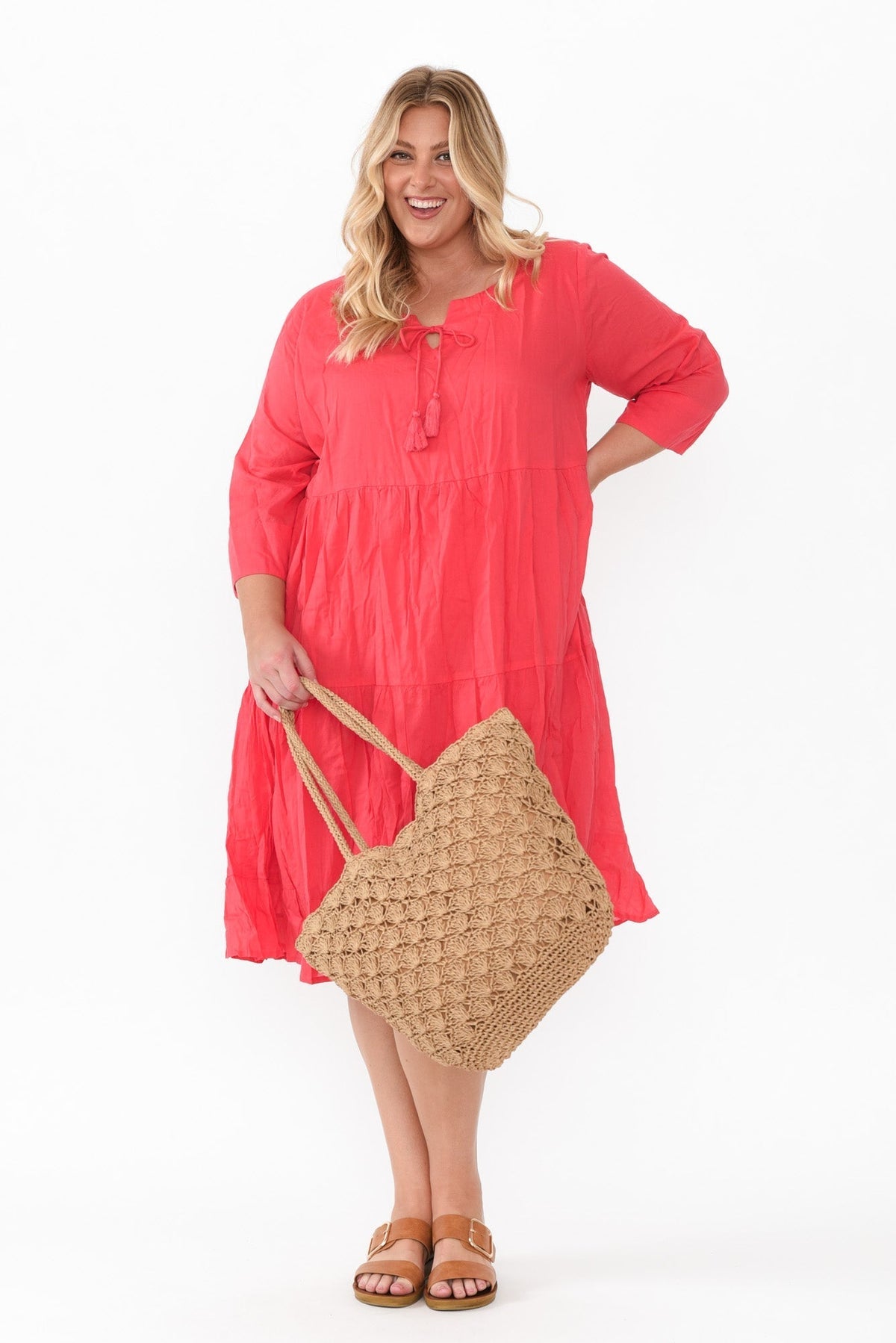 Milana Cherry Crinkle Cotton Dress Side View 2