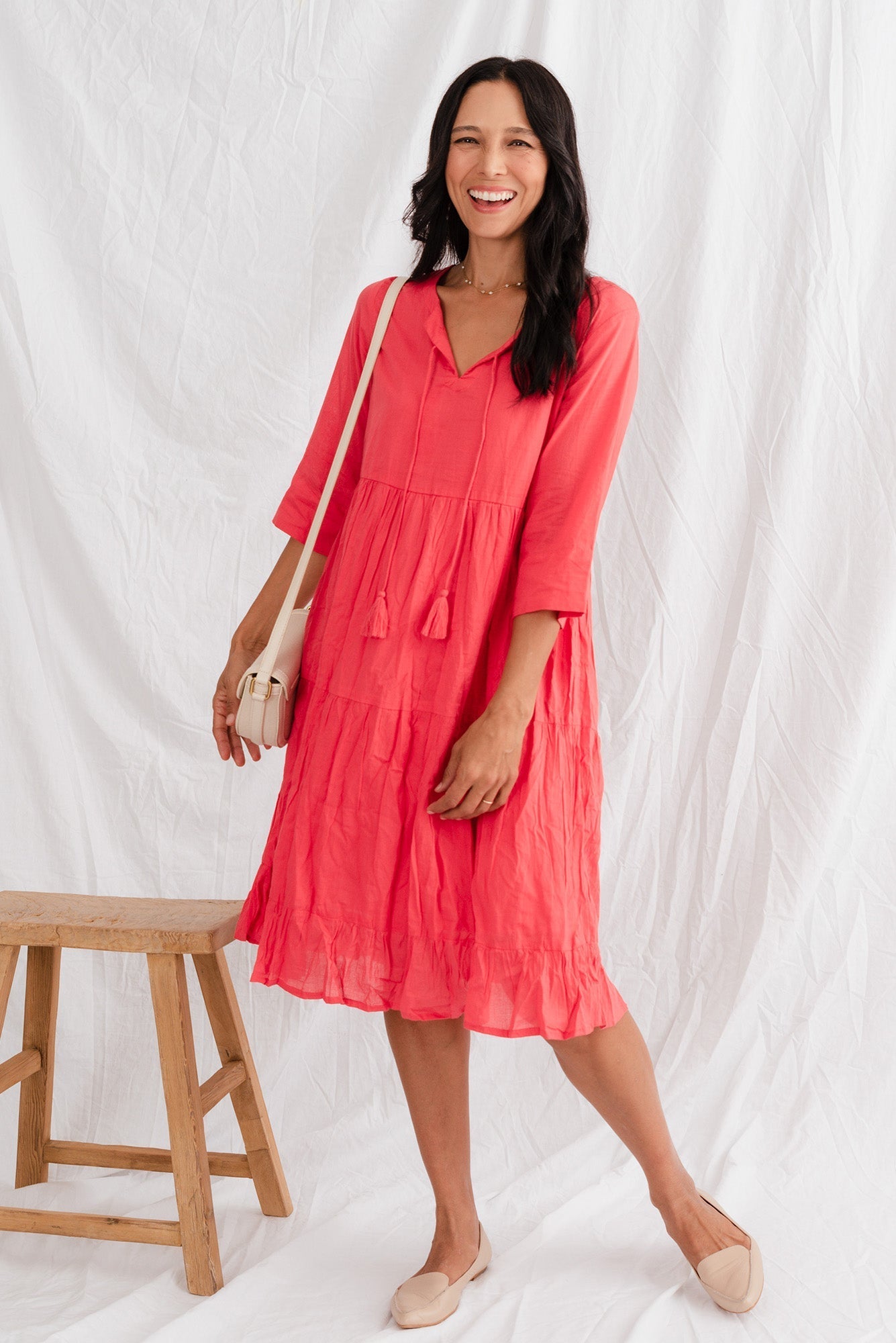 Milana Cherry Crinkle Cotton Dress Front View 2