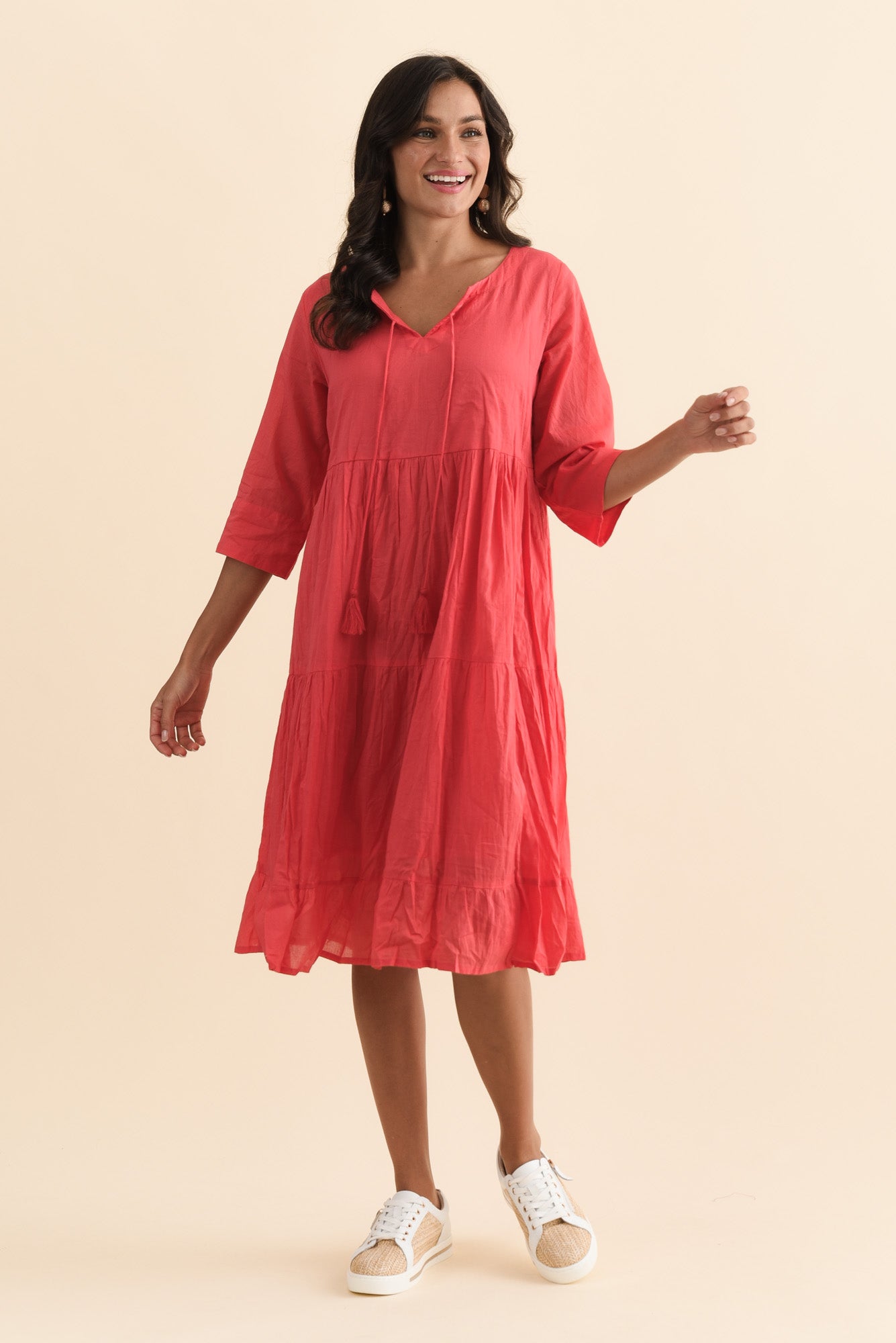 Milana Cherry Crinkle Cotton Dress Front View