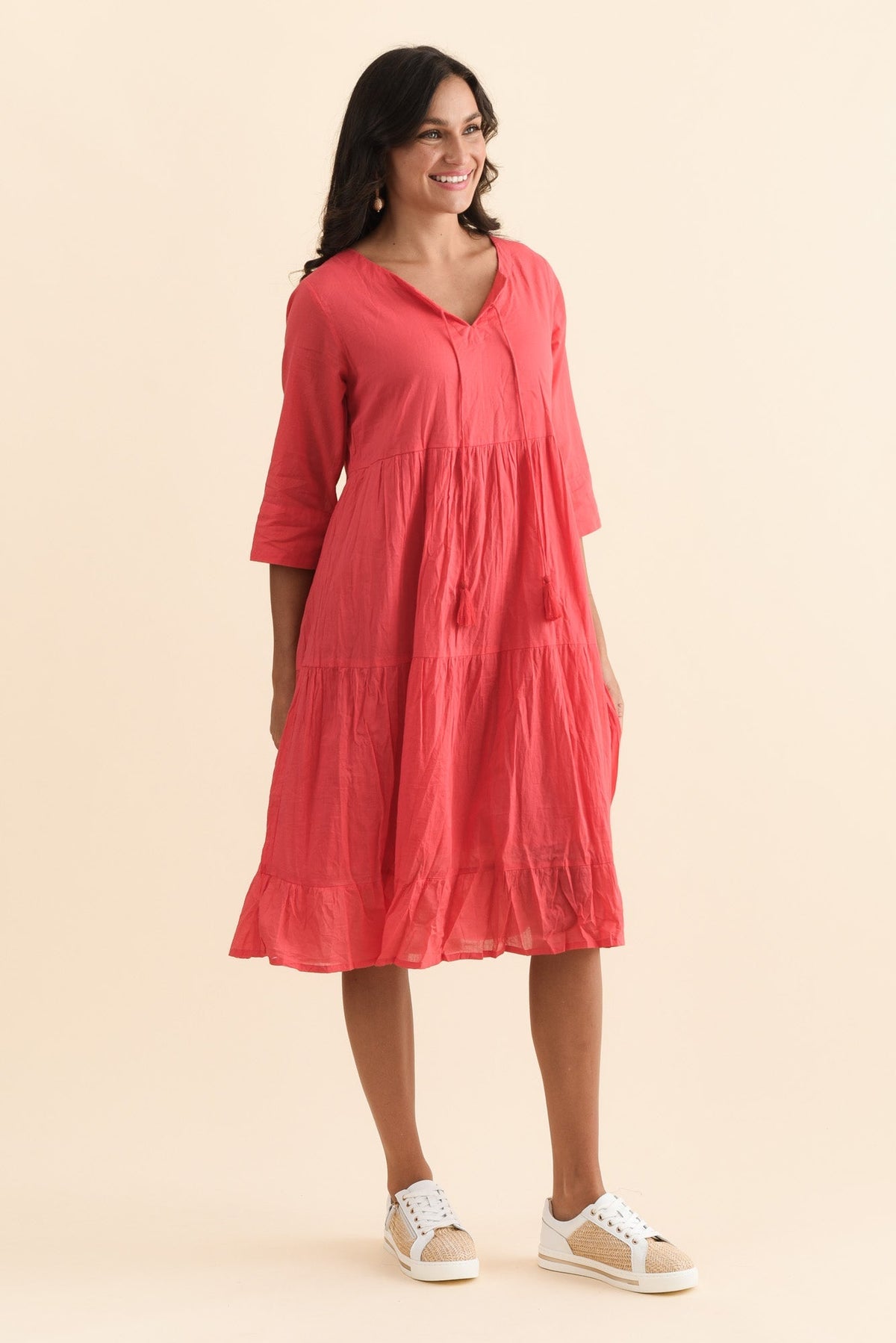 Milana Cherry Crinkle Cotton Dress Side View