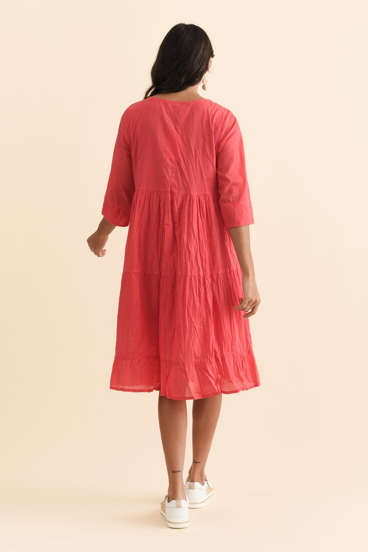 Milana Cherry Crinkle Cotton Dress Detail View