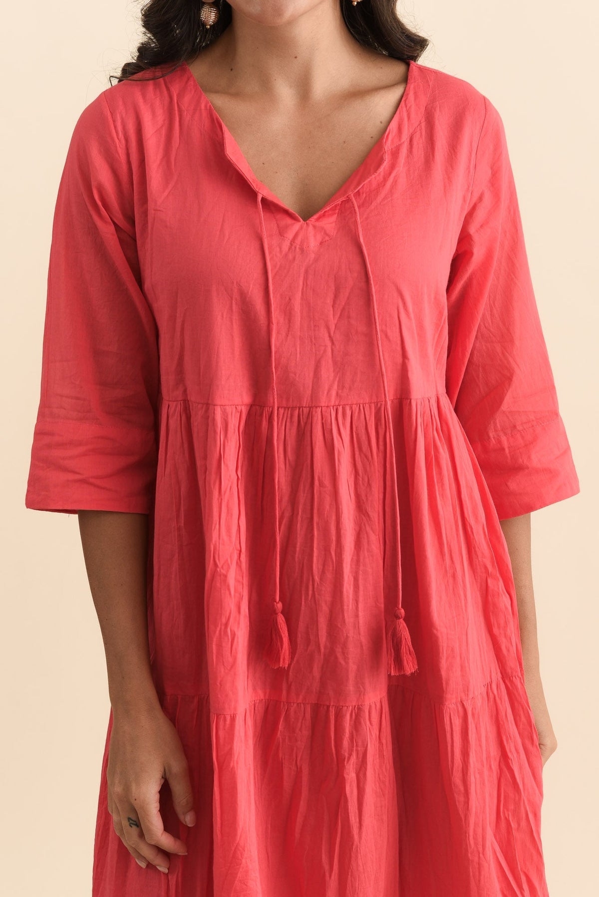 Milana Cherry Crinkle Cotton Dress Full Length View
