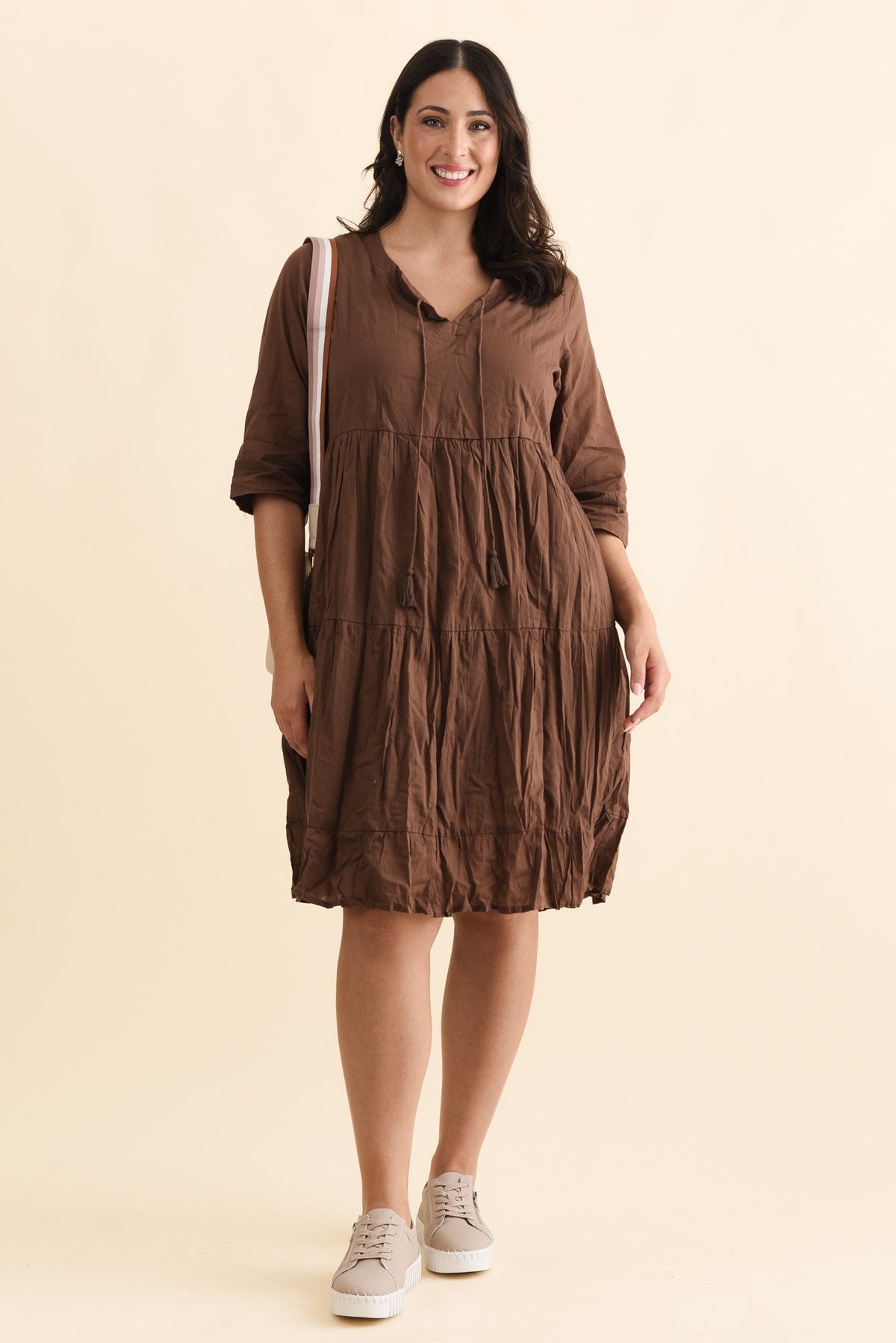 Milana Chocolate Crinkle Cotton Dress Side View 2