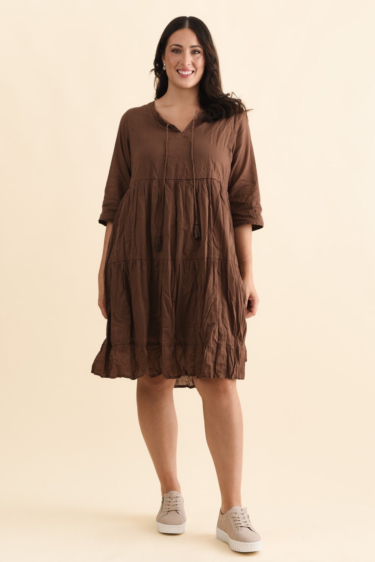 Milana Chocolate Crinkle Cotton Dress Detail View 2