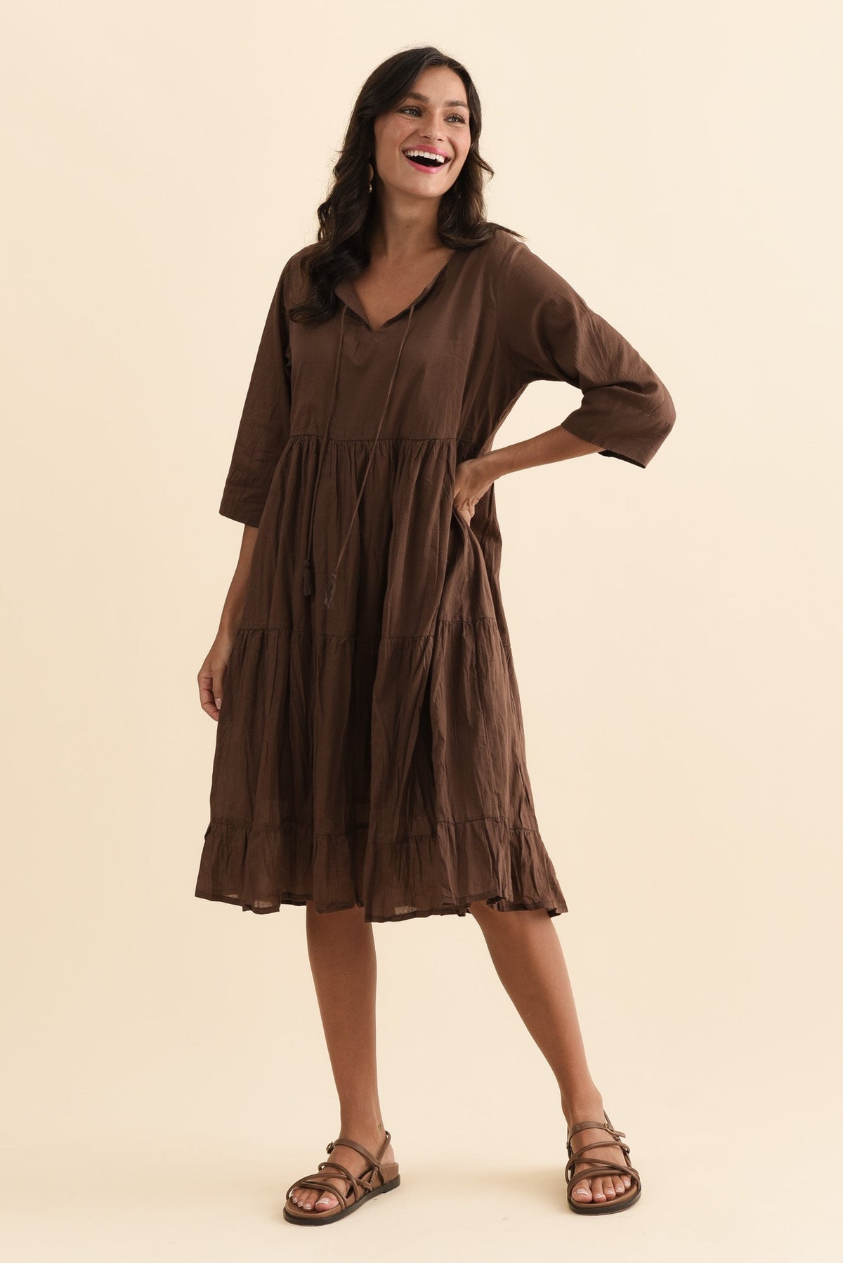 Milana Chocolate Crinkle Cotton Dress Back View 2