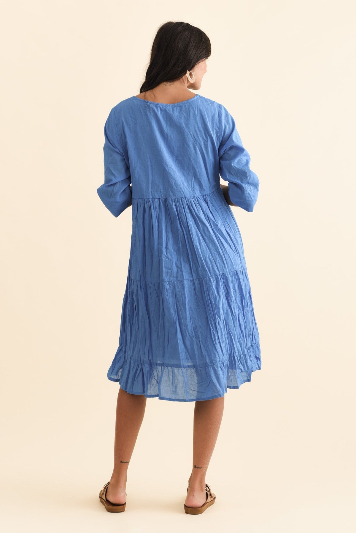 Milana Cobalt Crinkle Cotton Dress Side View