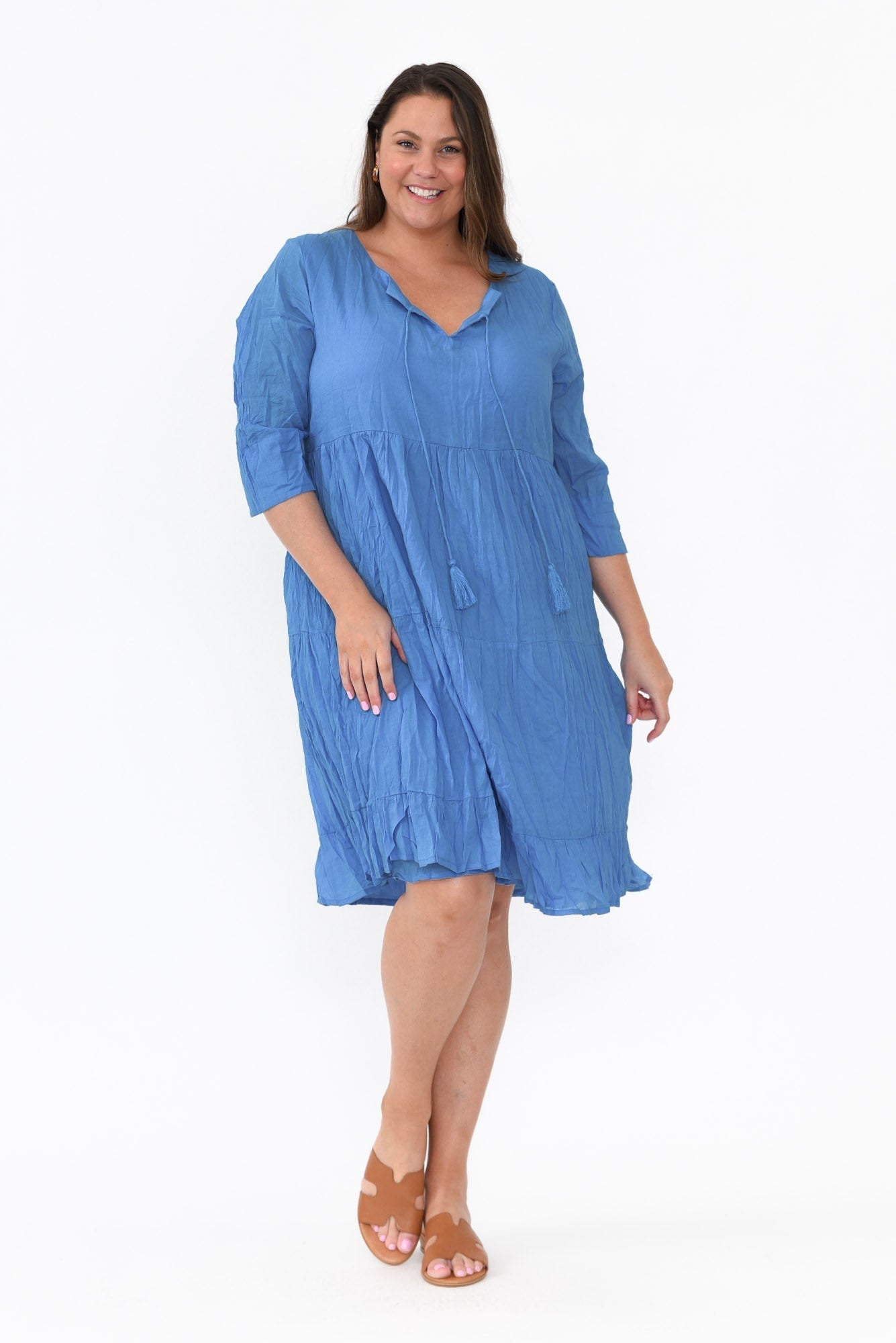 Milana Cobalt Crinkle Cotton Dress Back View 2