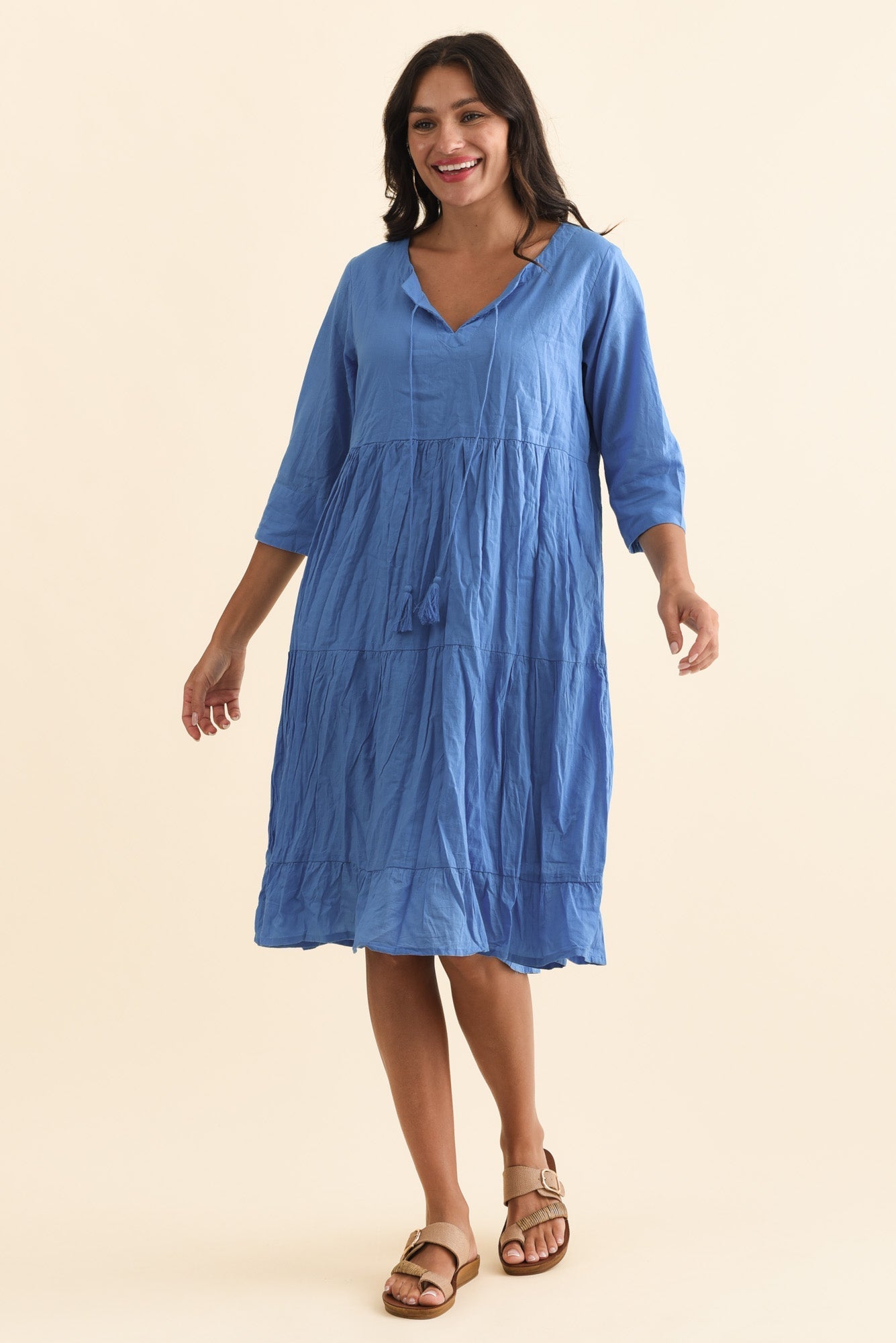 Milana Cobalt Crinkle Cotton Dress Front View