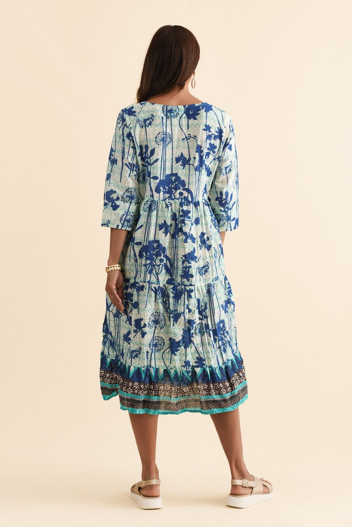 Milana Cobalt Dandelion Crinkle Cotton Dress Detail View