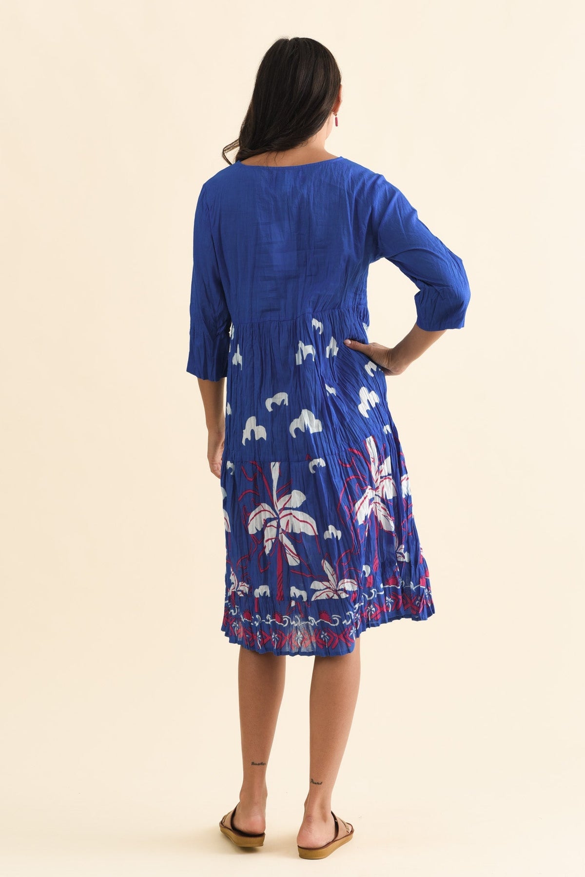 Milana Cobalt Tropical Crinkle Cotton Dress Side View