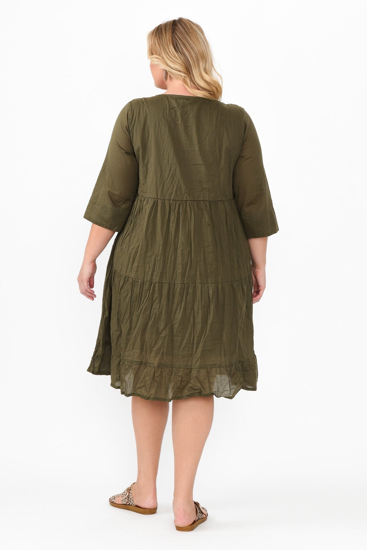 Milana Khaki Crinkle Cotton Dress Styled View 2