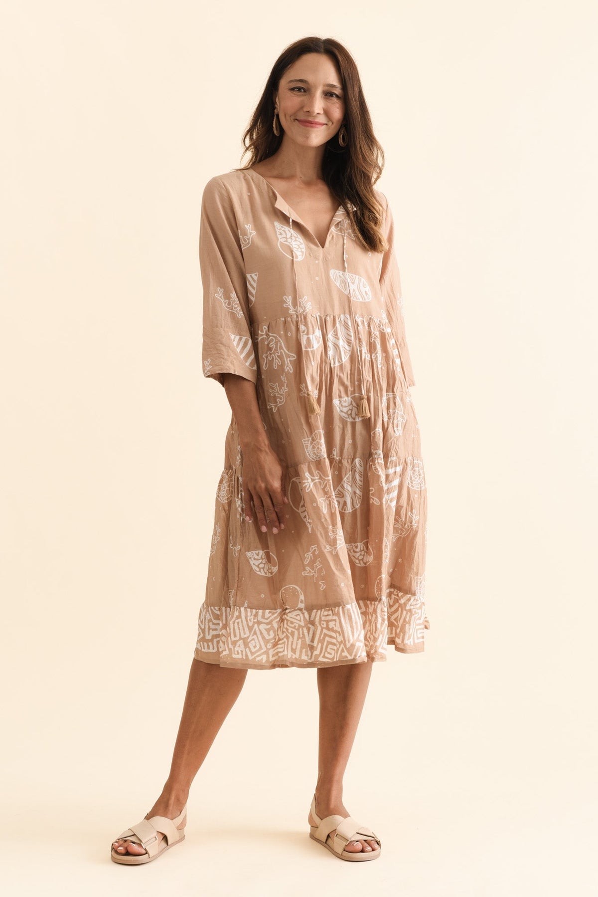 Milana Mocha Seashell Crinkle Cotton Dress Back View 2