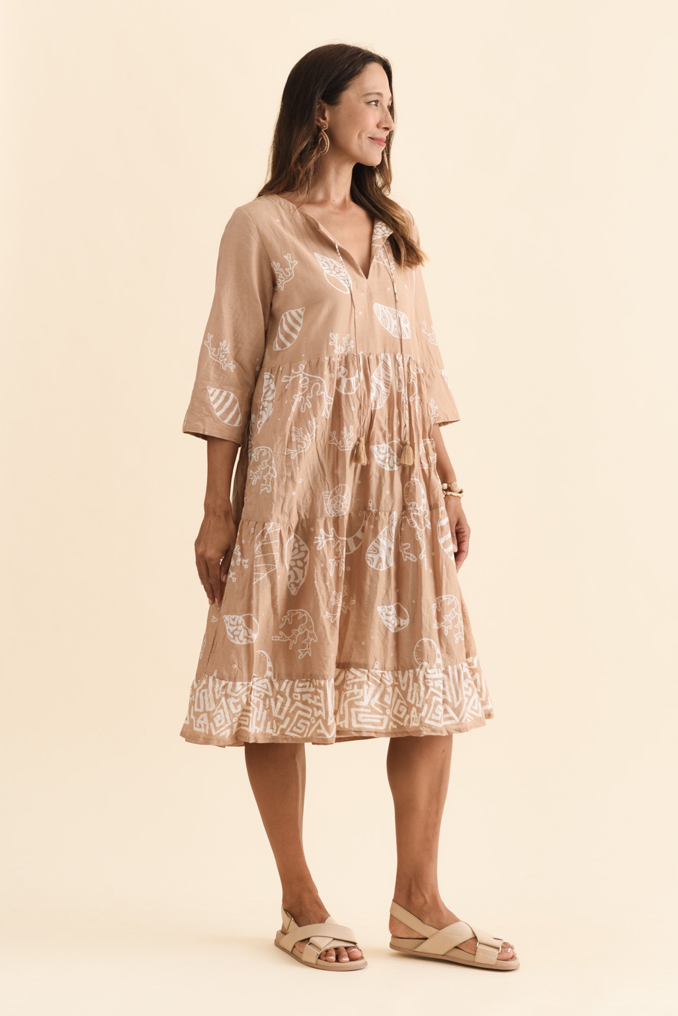 Milana Mocha Seashell Crinkle Cotton Dress Side View