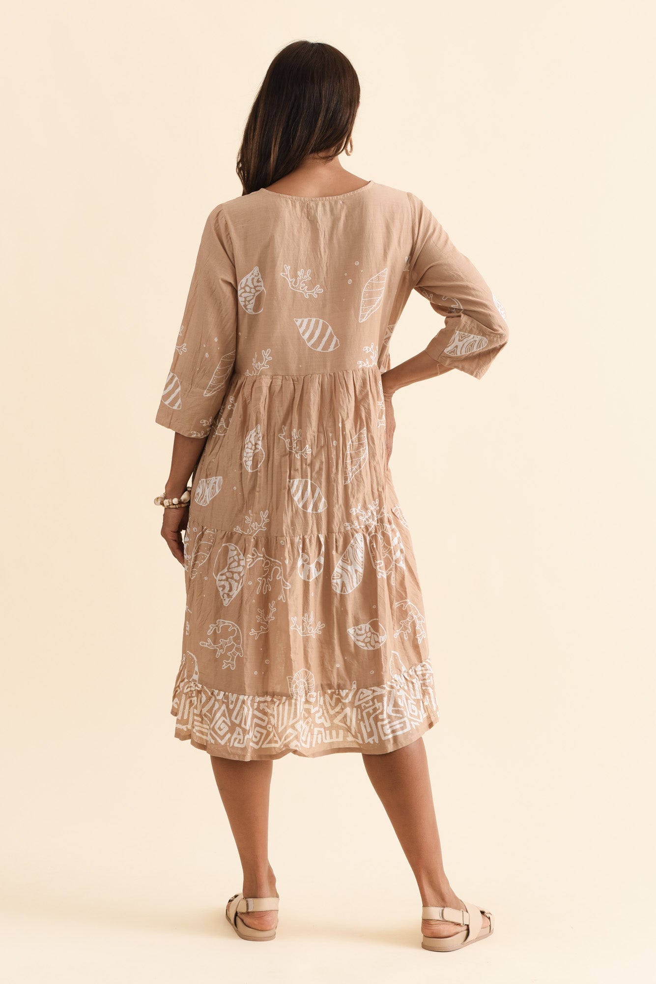 Milana Mocha Seashell Crinkle Cotton Dress Detail View