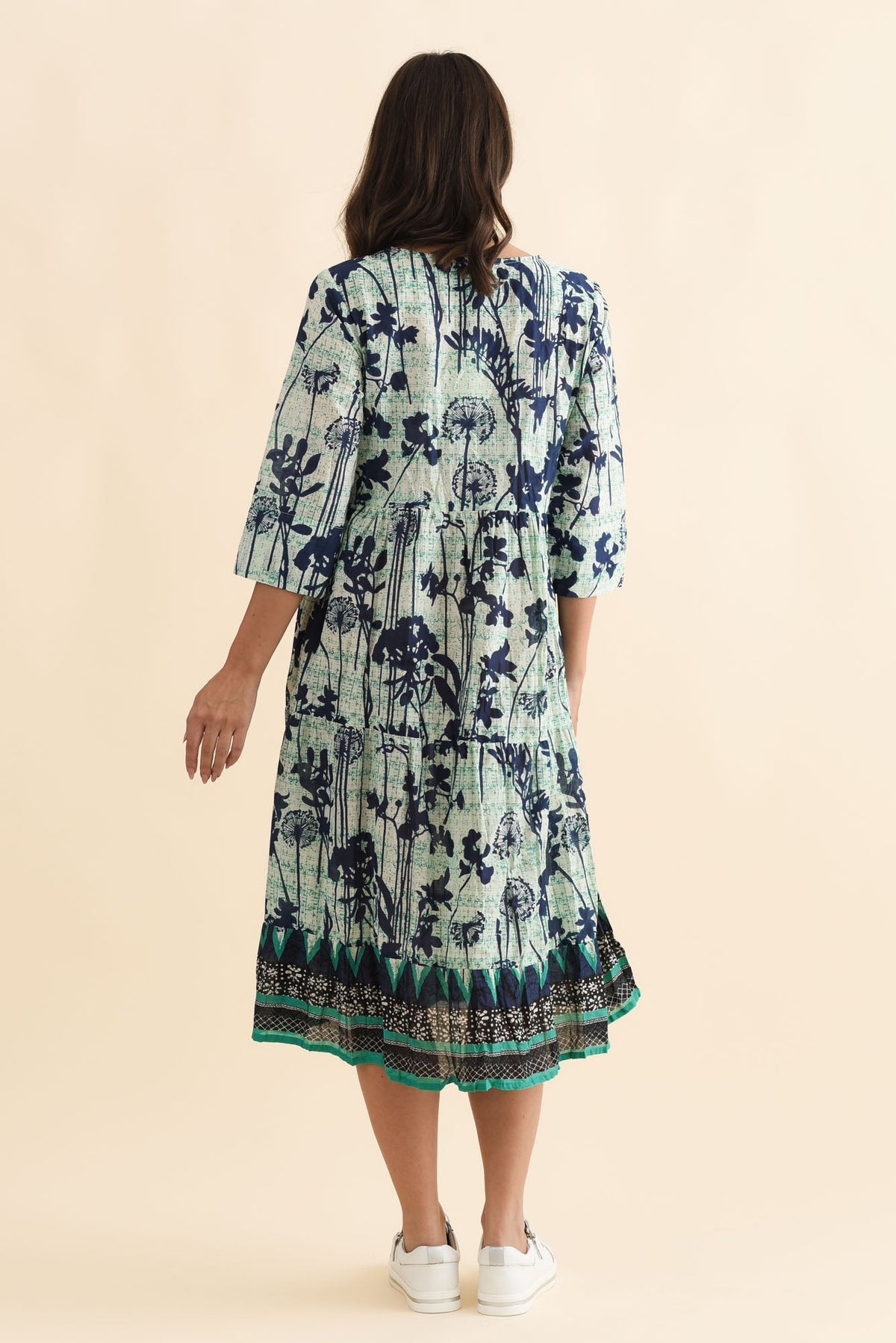 Milana Navy Dandelion Crinkle Cotton Dress Side View