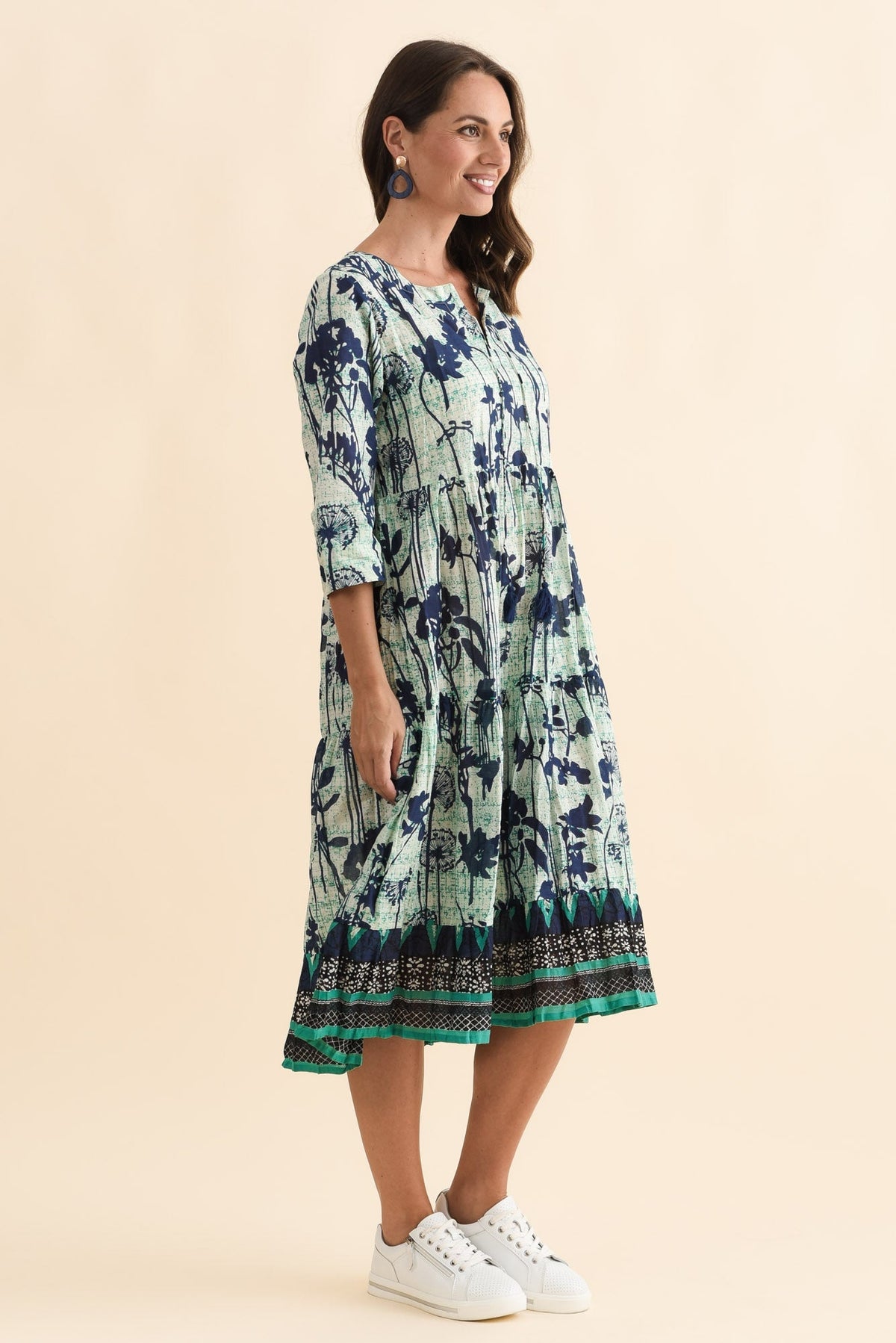Milana Navy Dandelion Crinkle Cotton Dress Back View