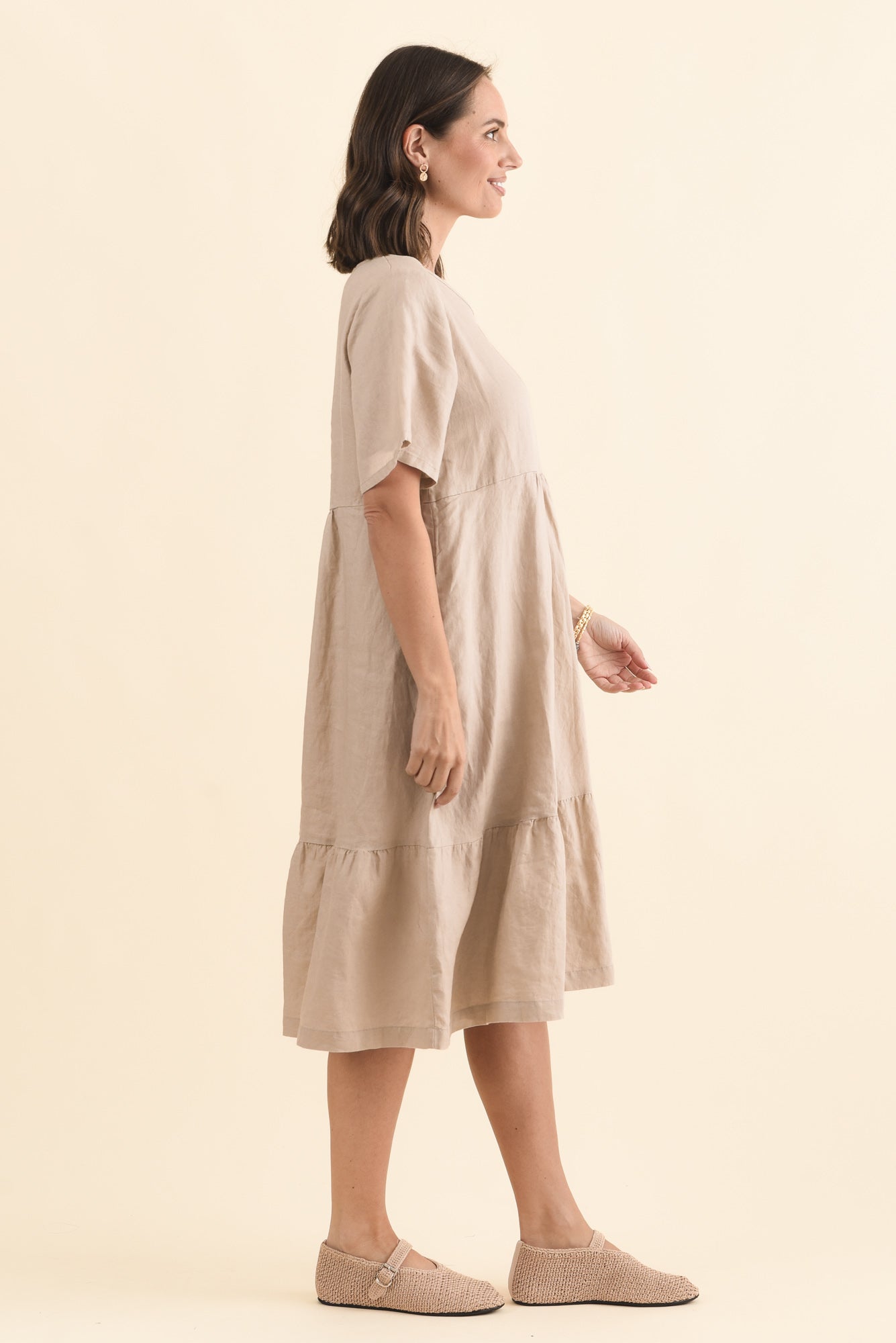 Miller Beige Linen Tiered Dress Back View