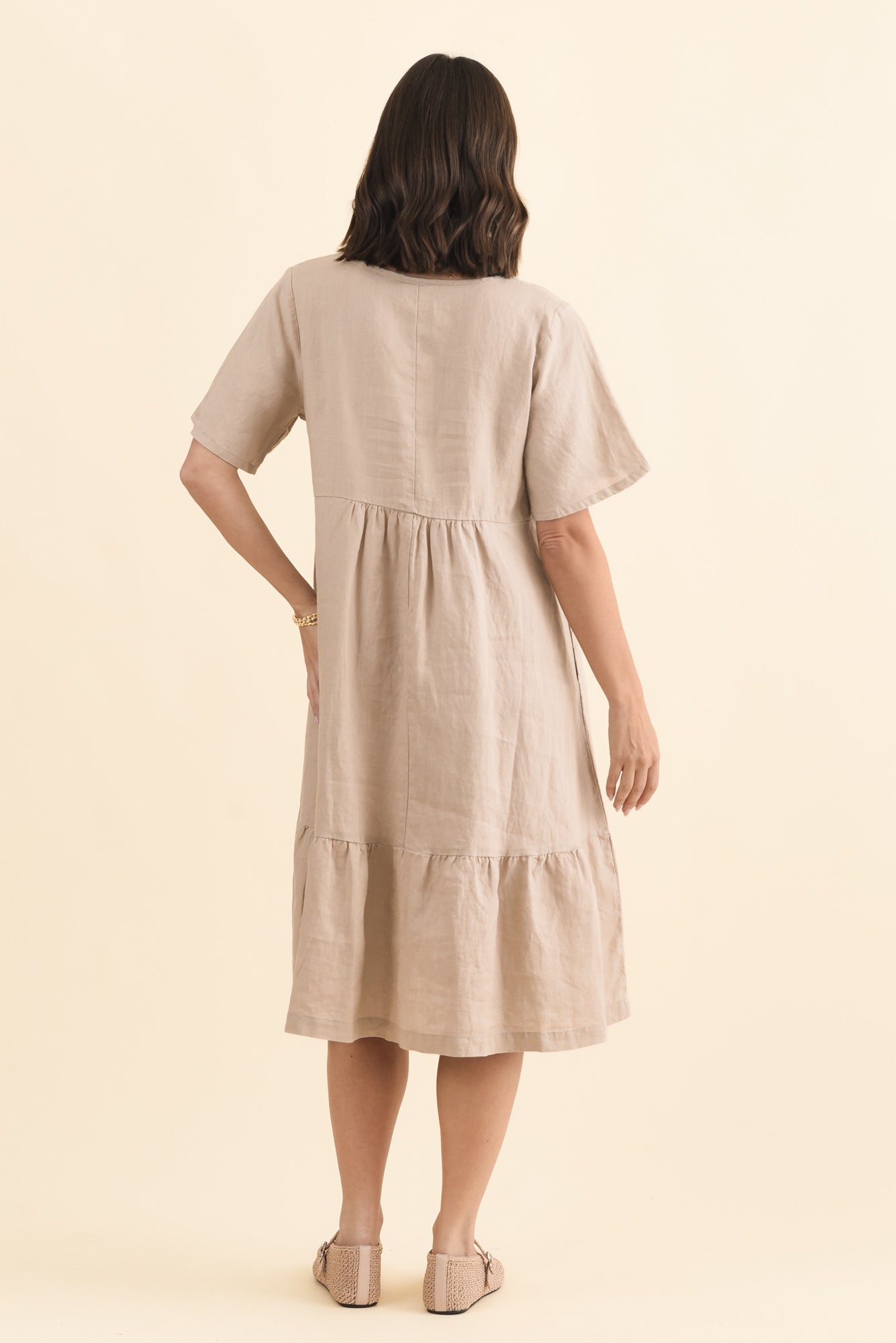 Miller Beige Linen Tiered Dress Side View