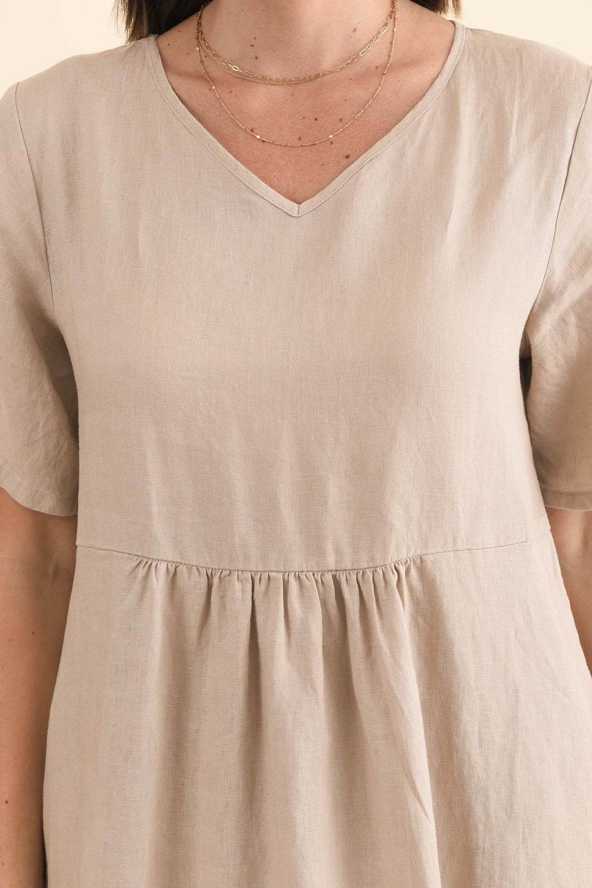 Miller Beige Linen Tiered Dress Detail View