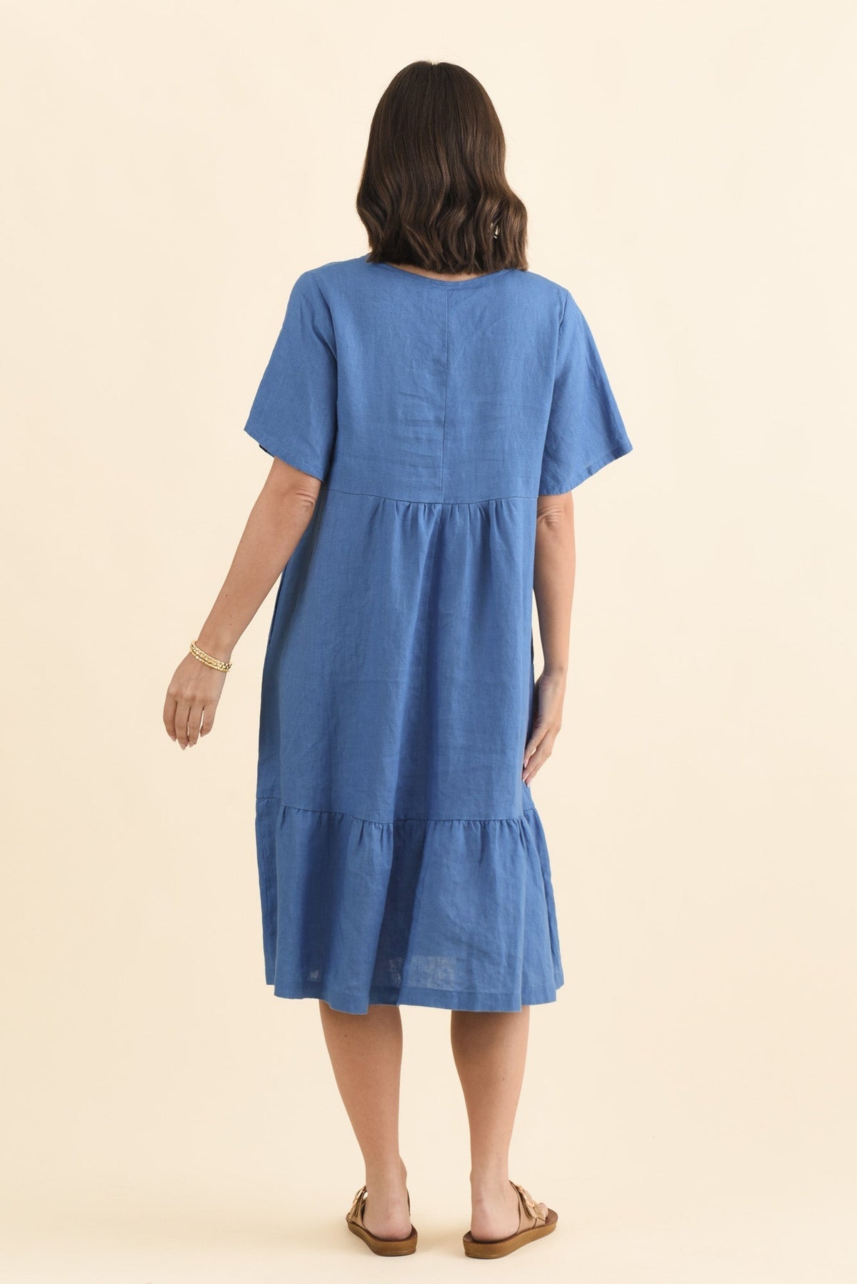 Miller Blue Linen Tiered Dress Side View