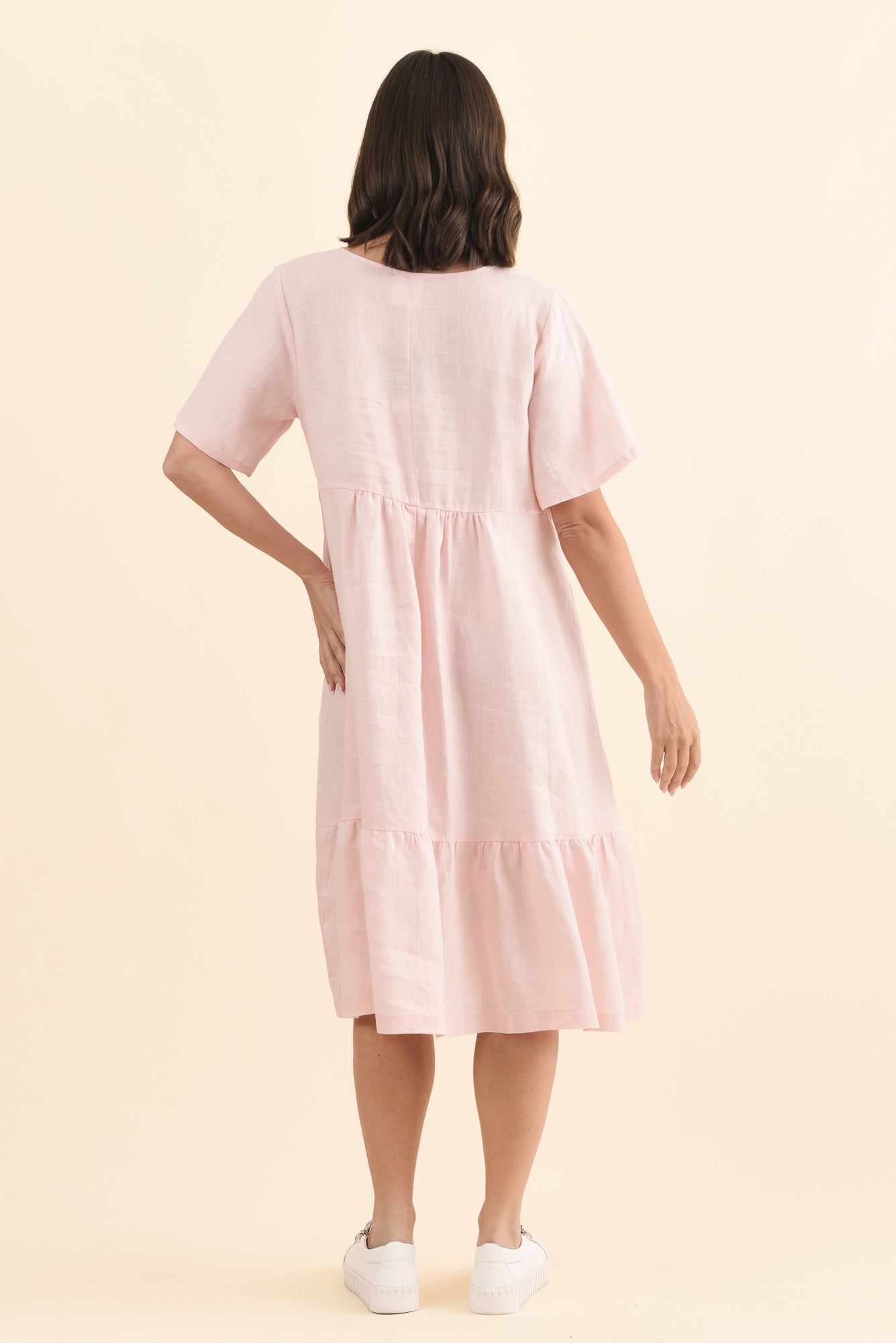 Miller Blush Linen Tiered Dress Side View