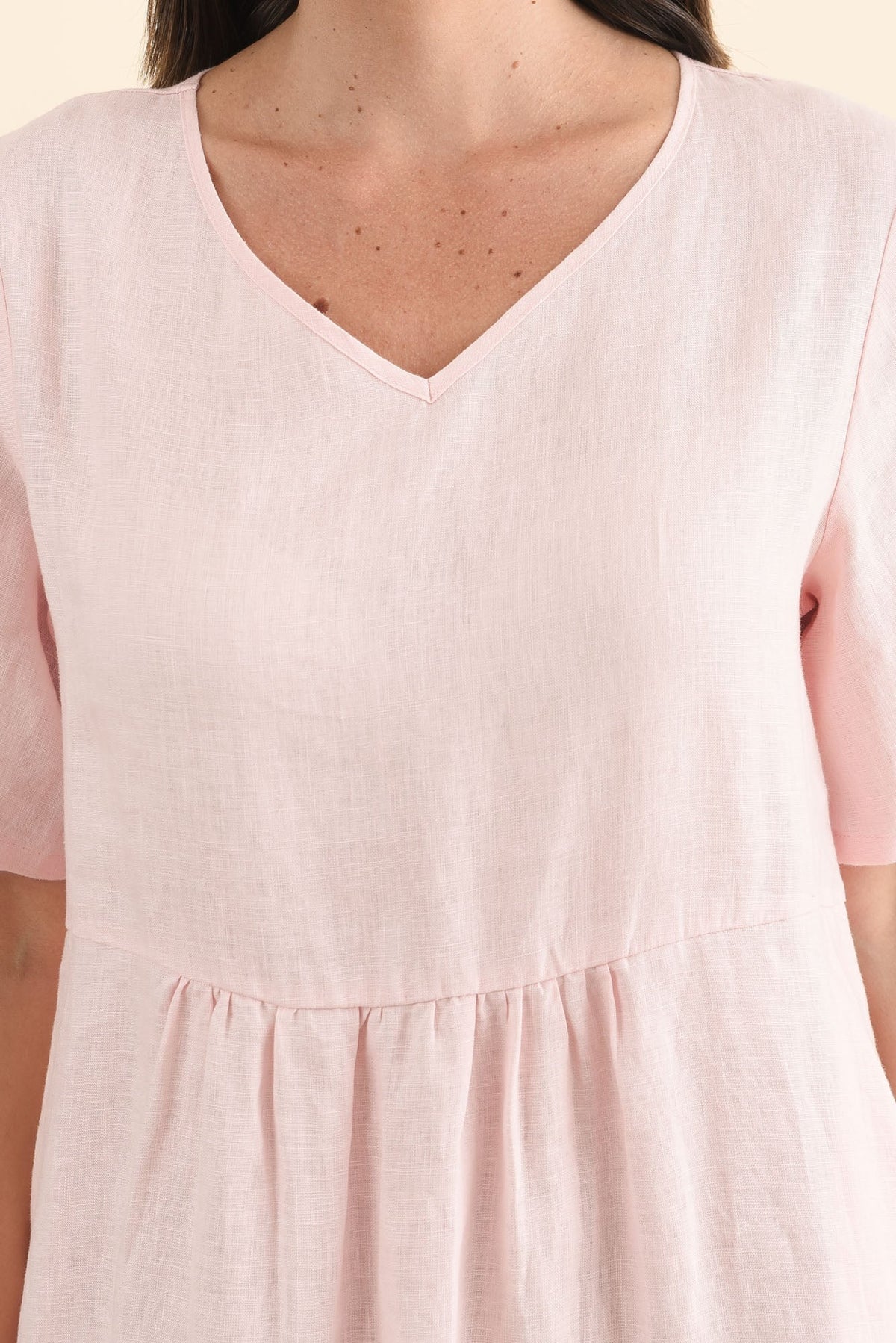 Miller Blush Linen Tiered Dress Detail View