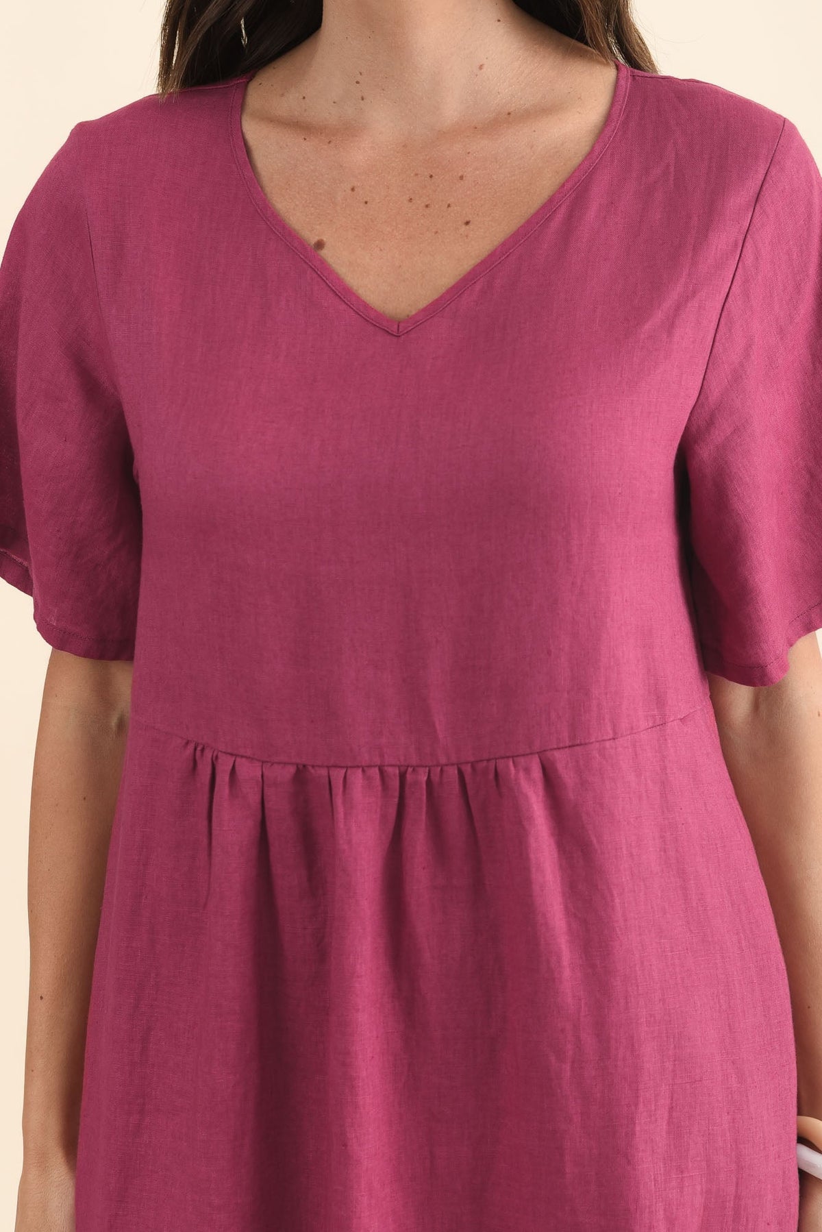 Miller Pink Linen Tiered Dress Detail View