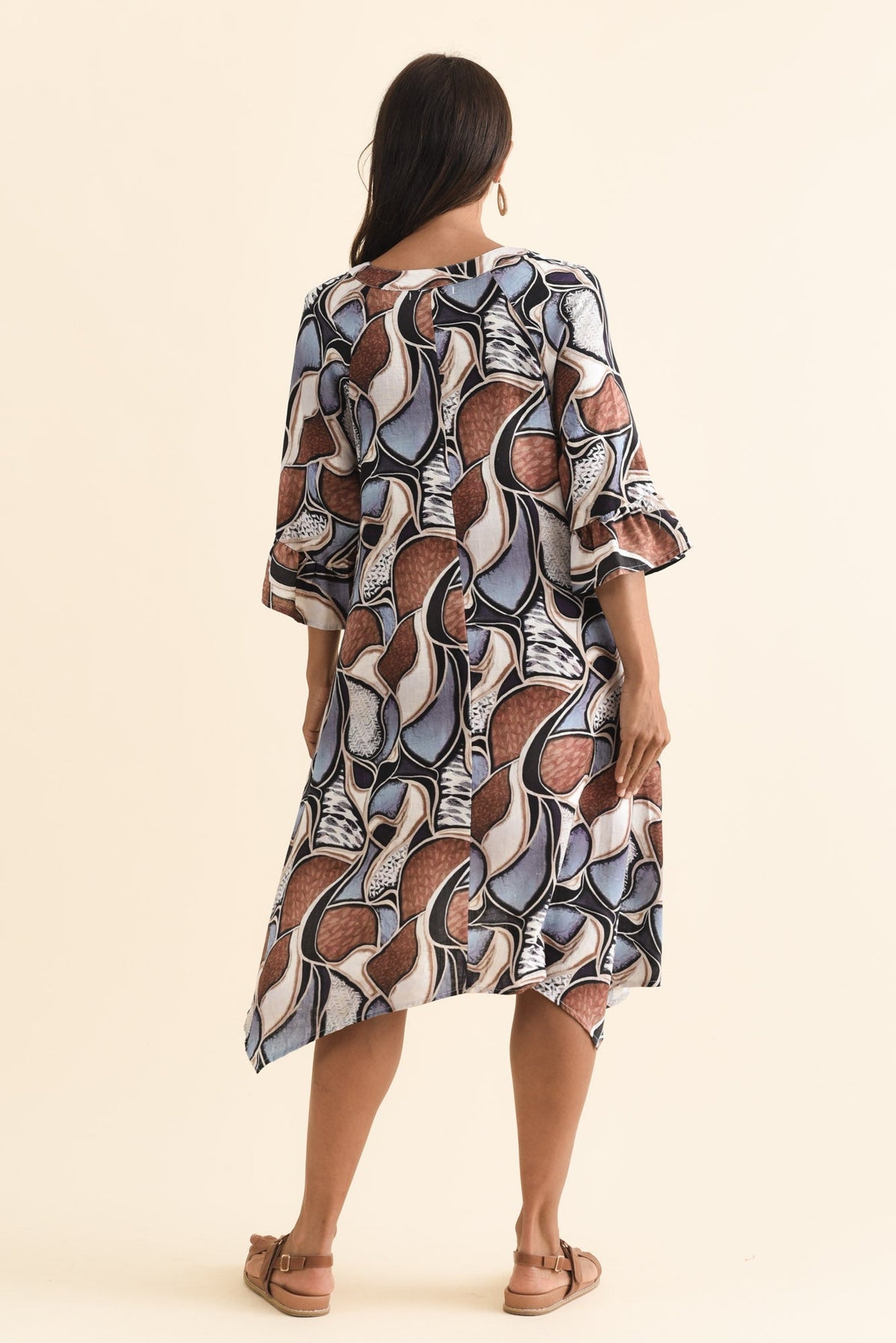 Millicent Blue Abstract Linen Cotton Dress Side View