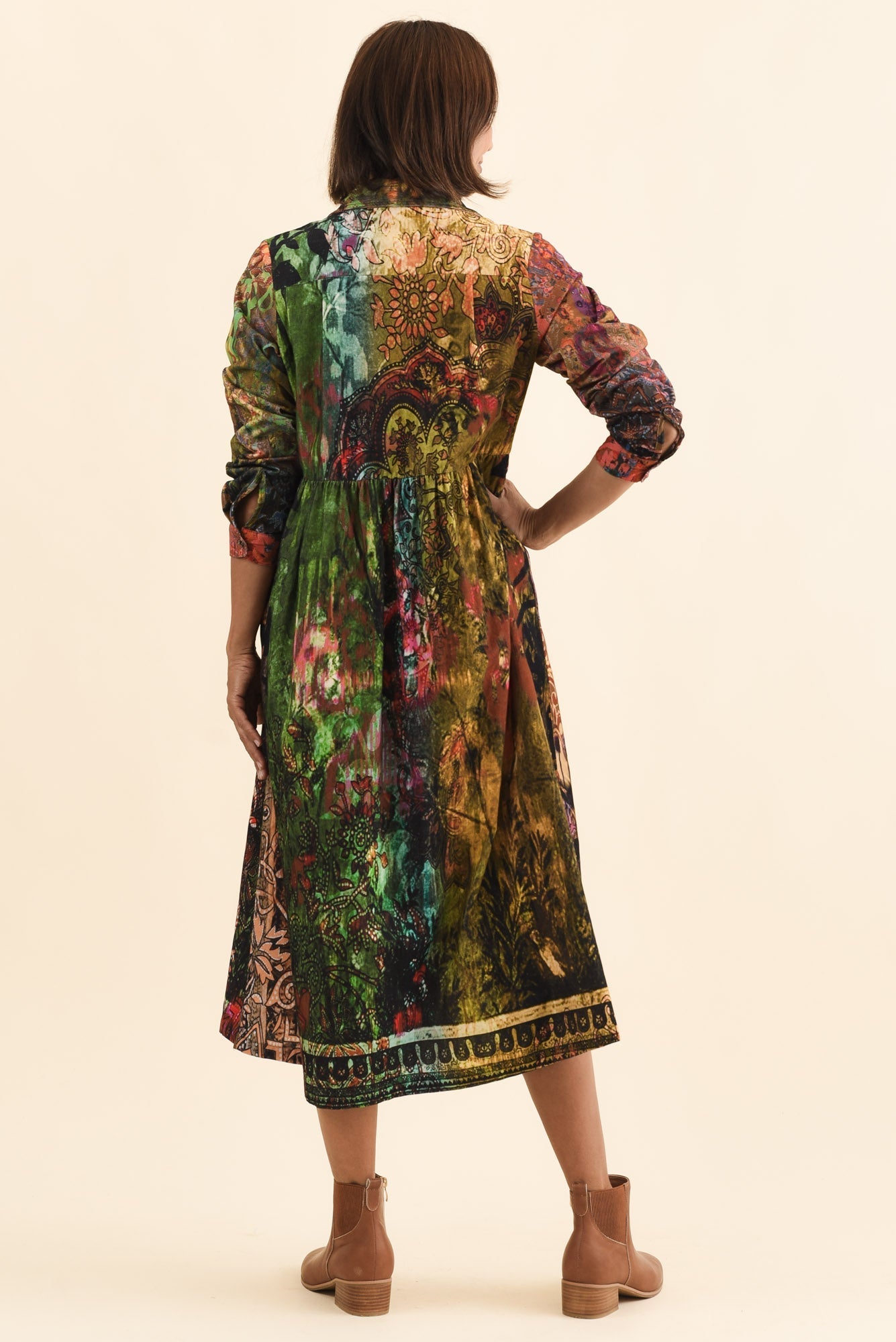 Minara Green Abstract Cotton Shirt Dress Side View