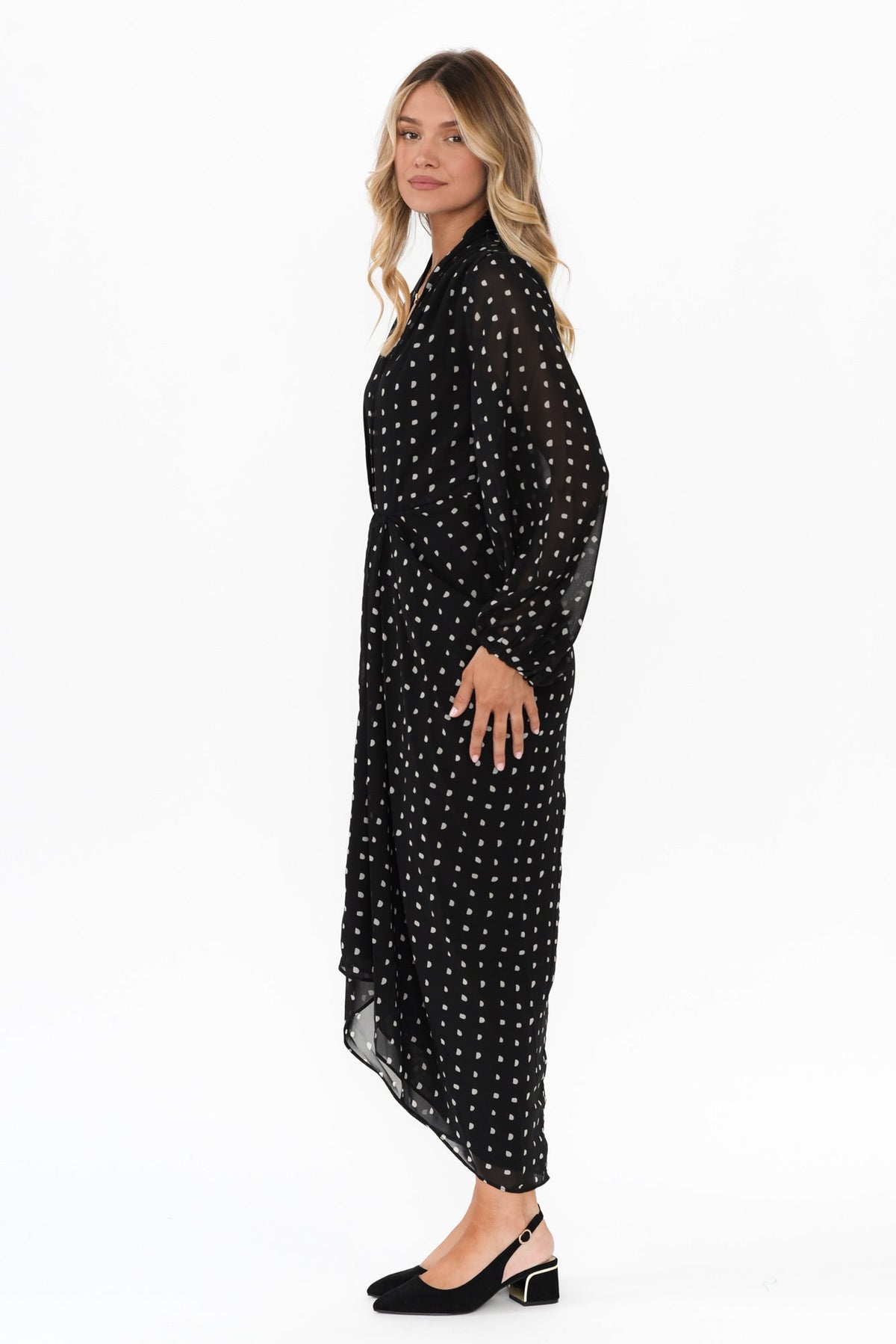 Mona Black Spot Dress Back View