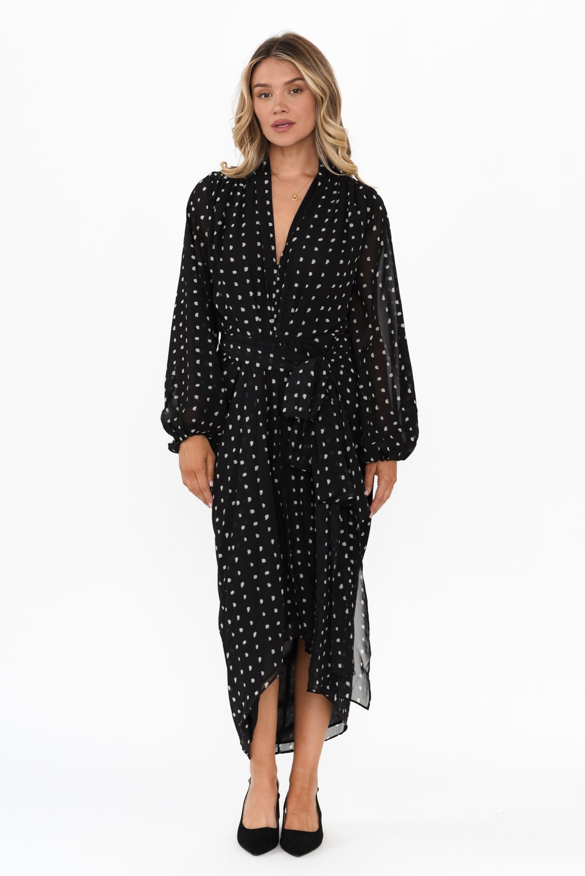 Mona Black Spot Dress Full Length View