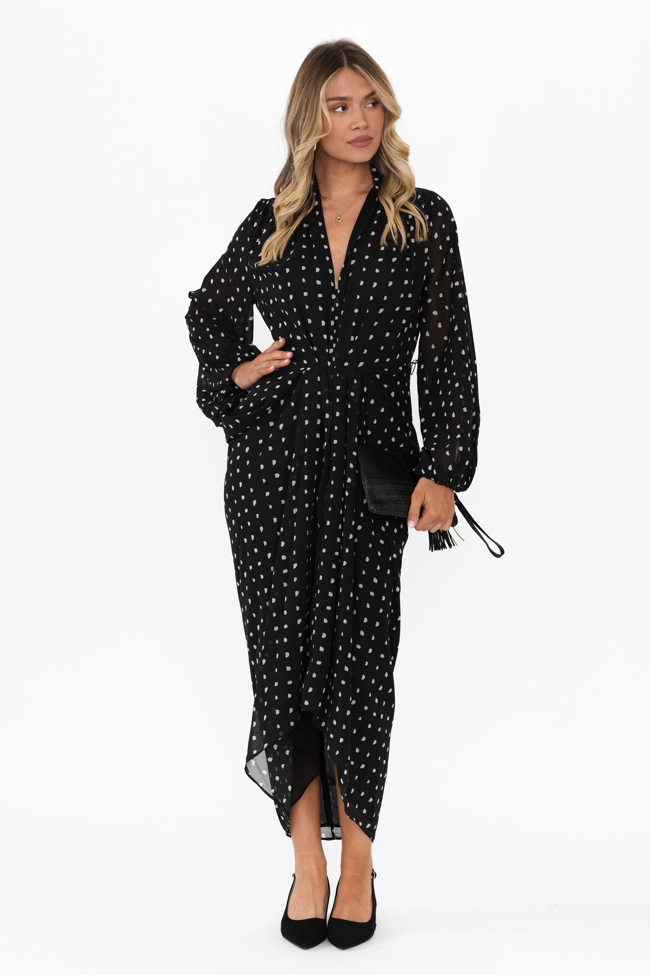 Mona Black Spot Dress Front View