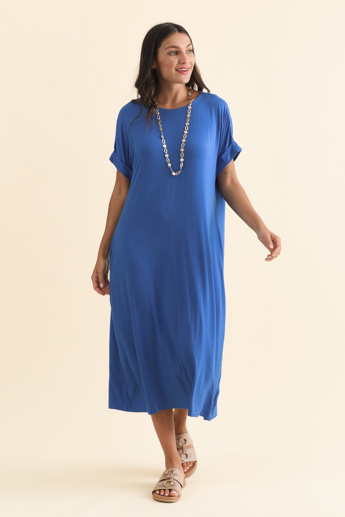 Monica Blue Bamboo Dress Front View