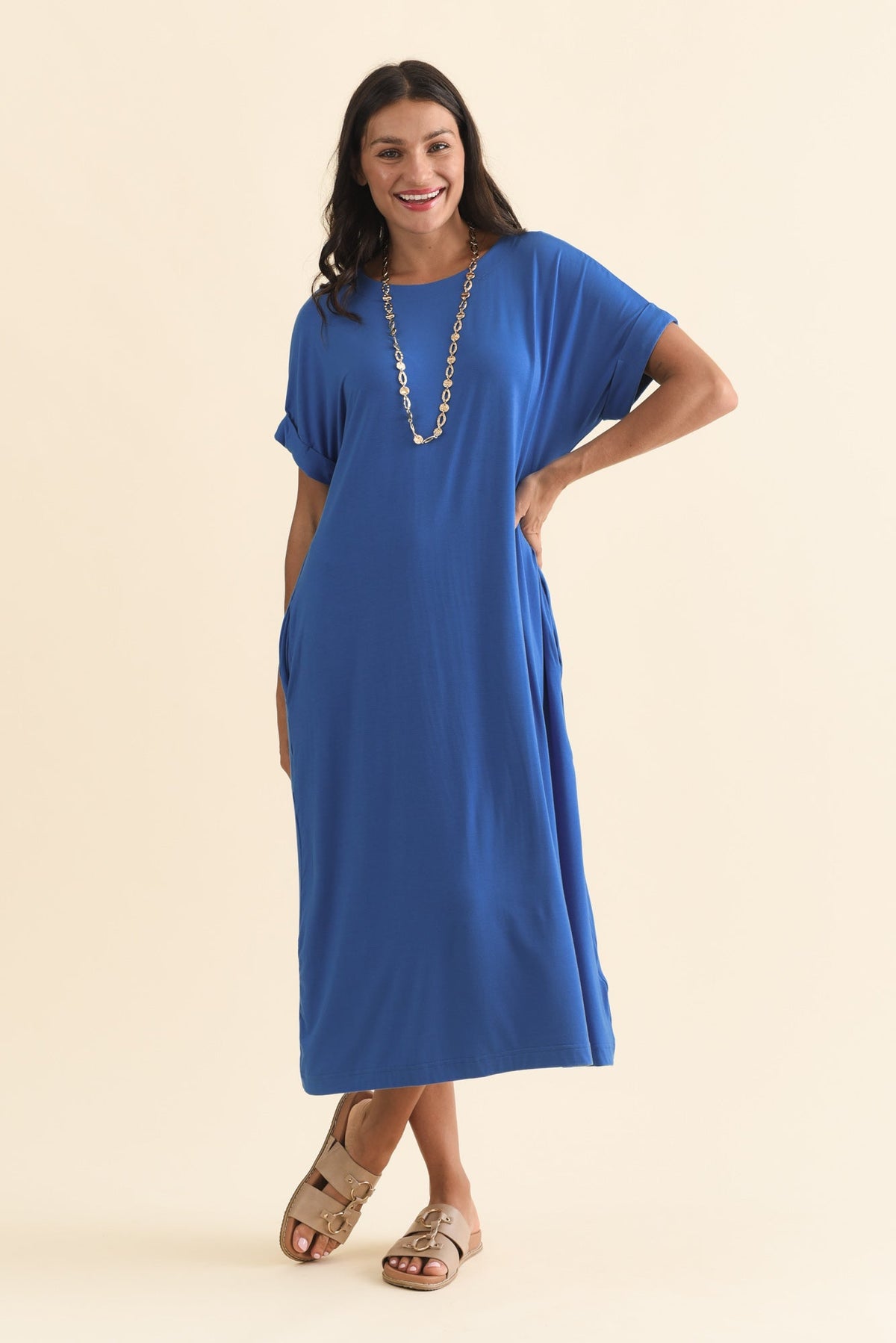 Monica Blue Bamboo Dress Back View 2