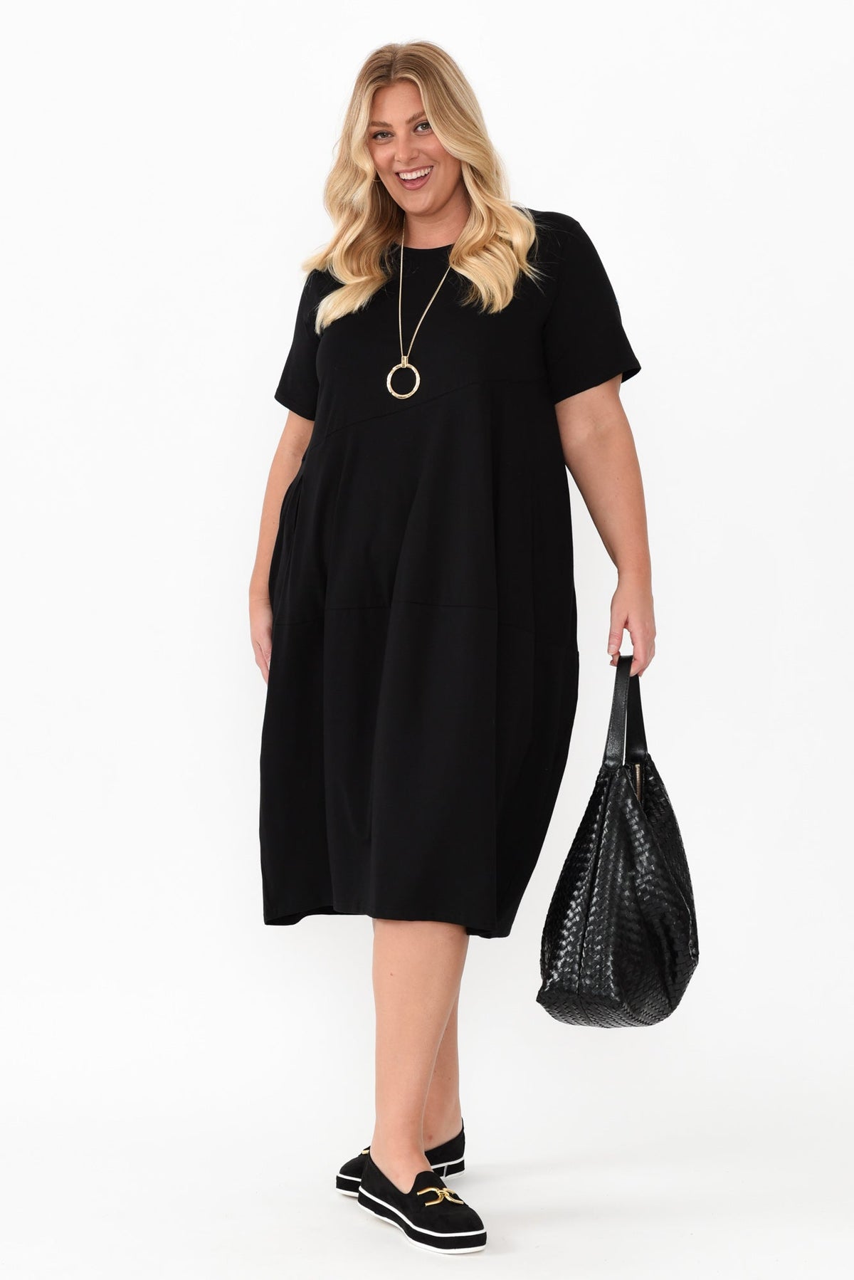 Morgan Black Diagonal Seam Dress Detail View 2