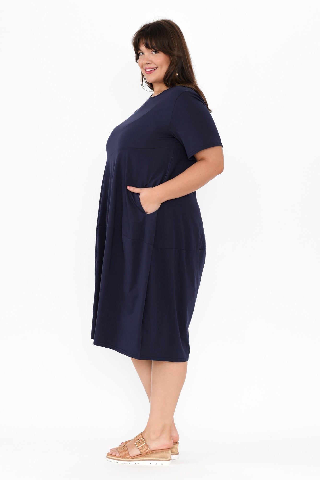 Morgan Indigo Diagonal Seam Dress Styled View 2