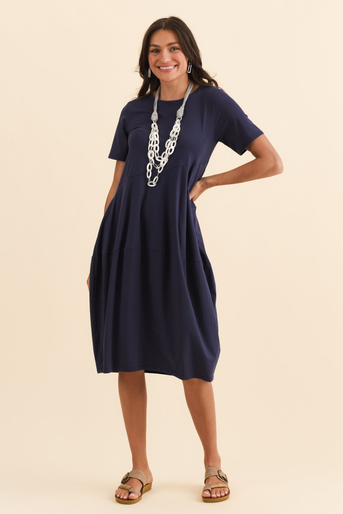 Morgan Indigo Diagonal Seam Dress Back View