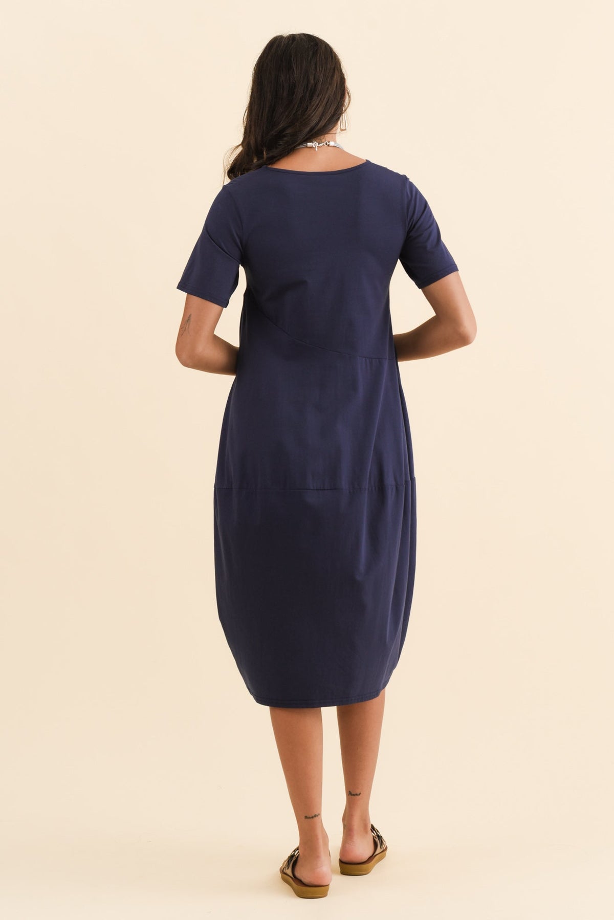 Morgan Indigo Diagonal Seam Dress Detail View