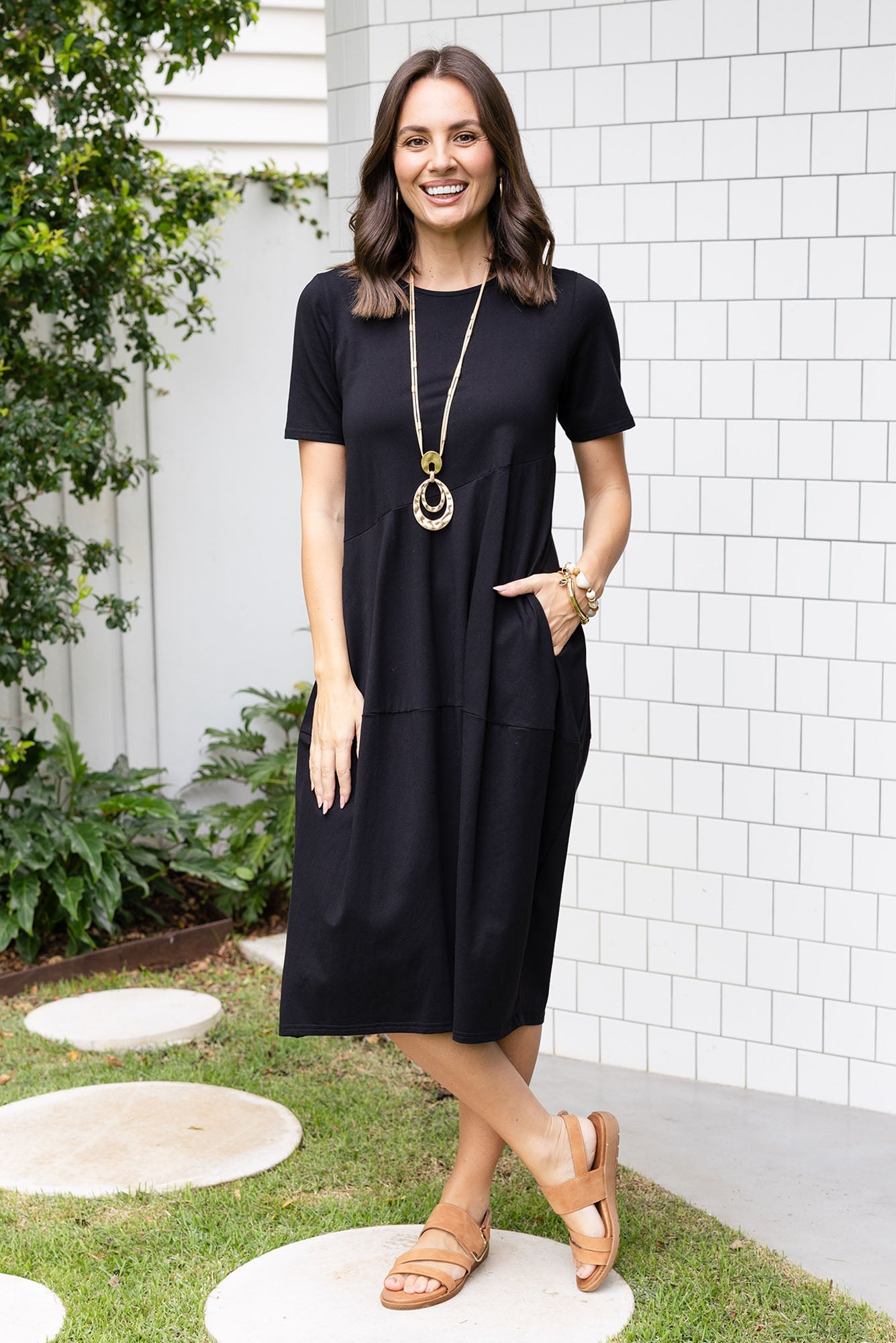 Morgan Black Diagonal Seam Dress Front View 2