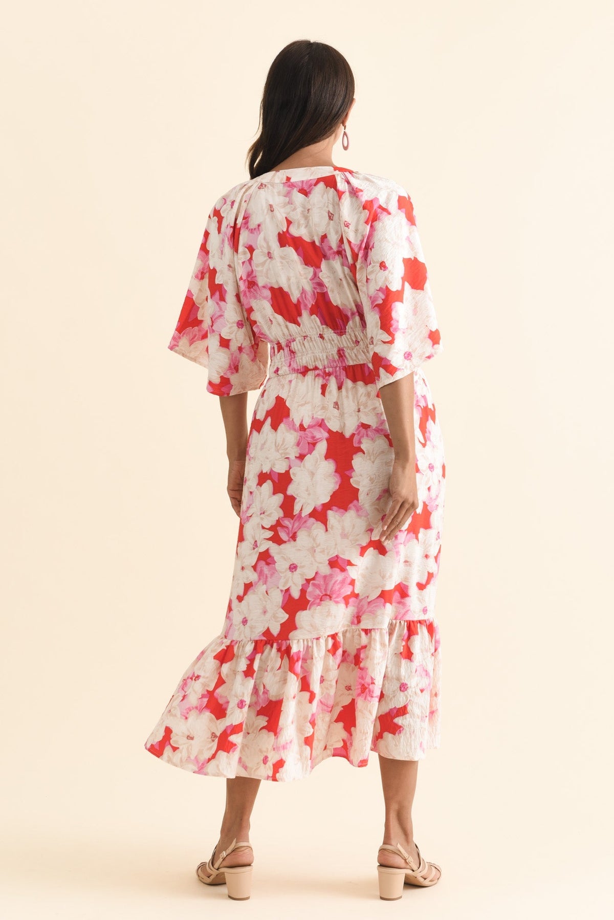 Moxie Red Floral Button Dress Detail View