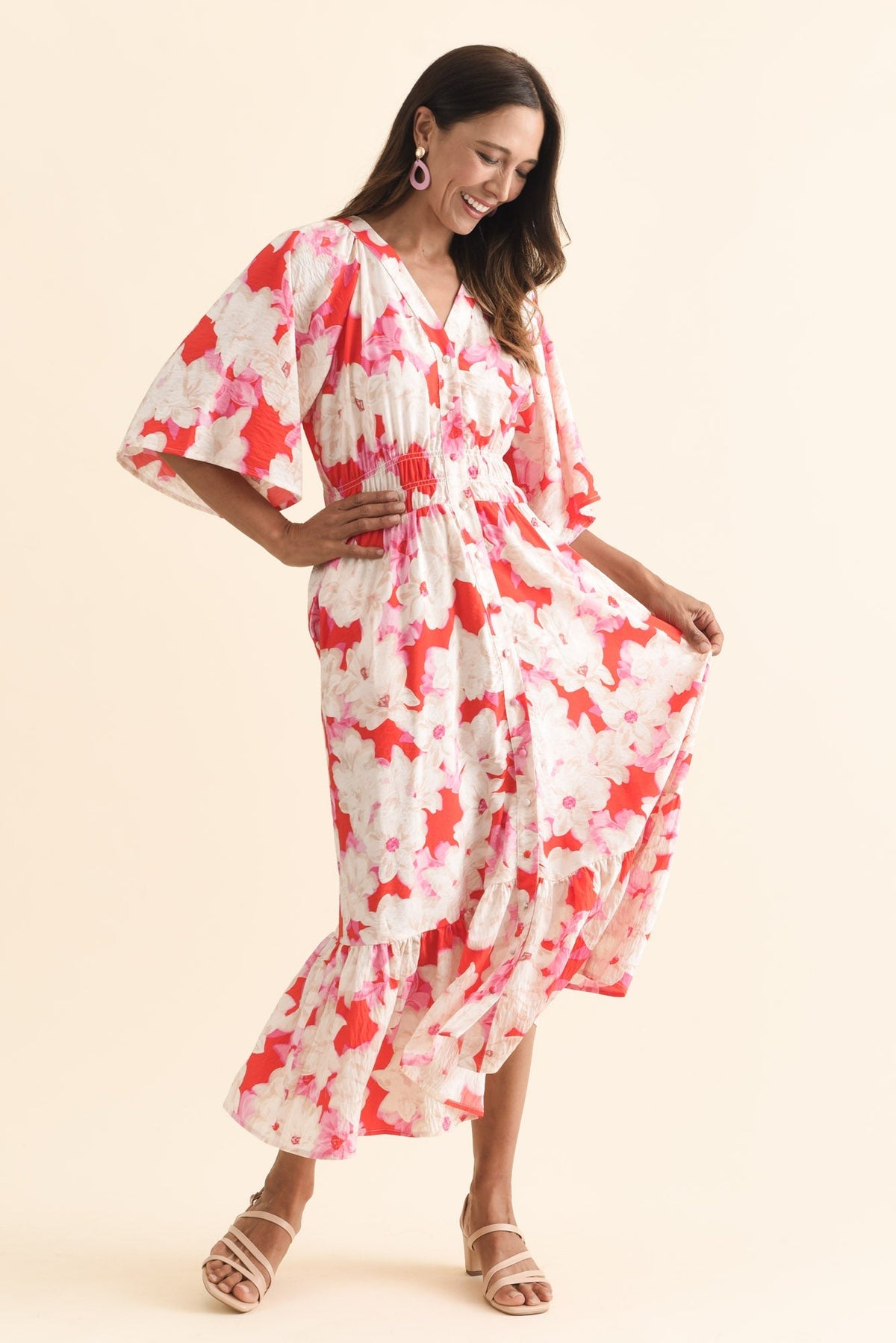 Moxie Red Floral Button Dress Back View 2